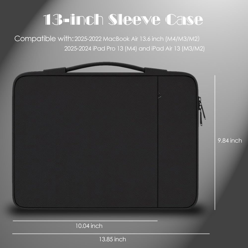 ProElife 13-Inch Laptop Sleeve Case for 2025-2018 MacBook Air 13.6 inch/Pro 13.3 inch M4 M3 M2 (A3240/A2338) Accessory Traveling Carrying Canvas Bag Cover Simple Case (Black)