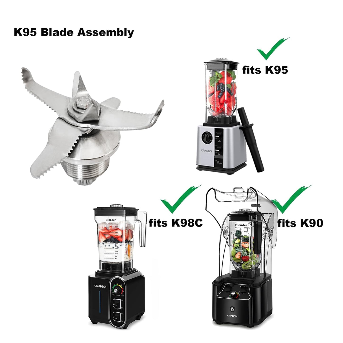 CRANDDI Spare Blades, Complete Assembly with Short Blade, Stainless Steel Back-up Blade, Replacement Blade Accessories fits Model K90, K95, K98C (K95 Blade)