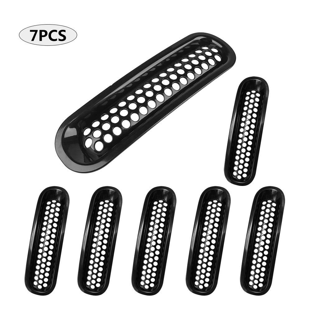 Anxingo Black Clip-in Front Grill Grille Mesh Inserts Replacement for Jeep JK Wrangler & Wrangler Unlimited 2007-2015 (7 Pack)