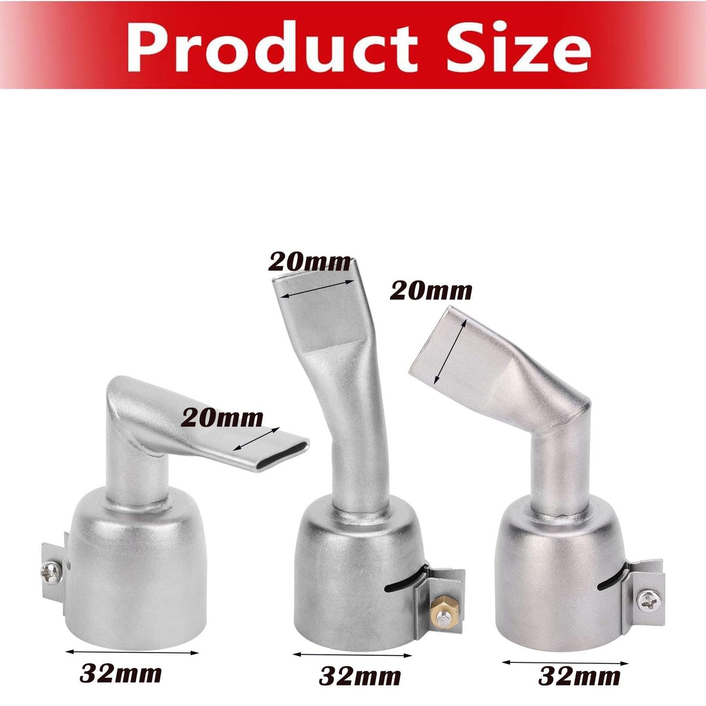 3Pcs Stainless Steel Hot Air Gun Welding Nozzles, 20MM 90 120 Degree Flat Wide Mouth Tubular Welding Gun Nozzle Tips for Diameter 32mm Welding Heat Gun, for Welding PP PVC Plastic Sheet