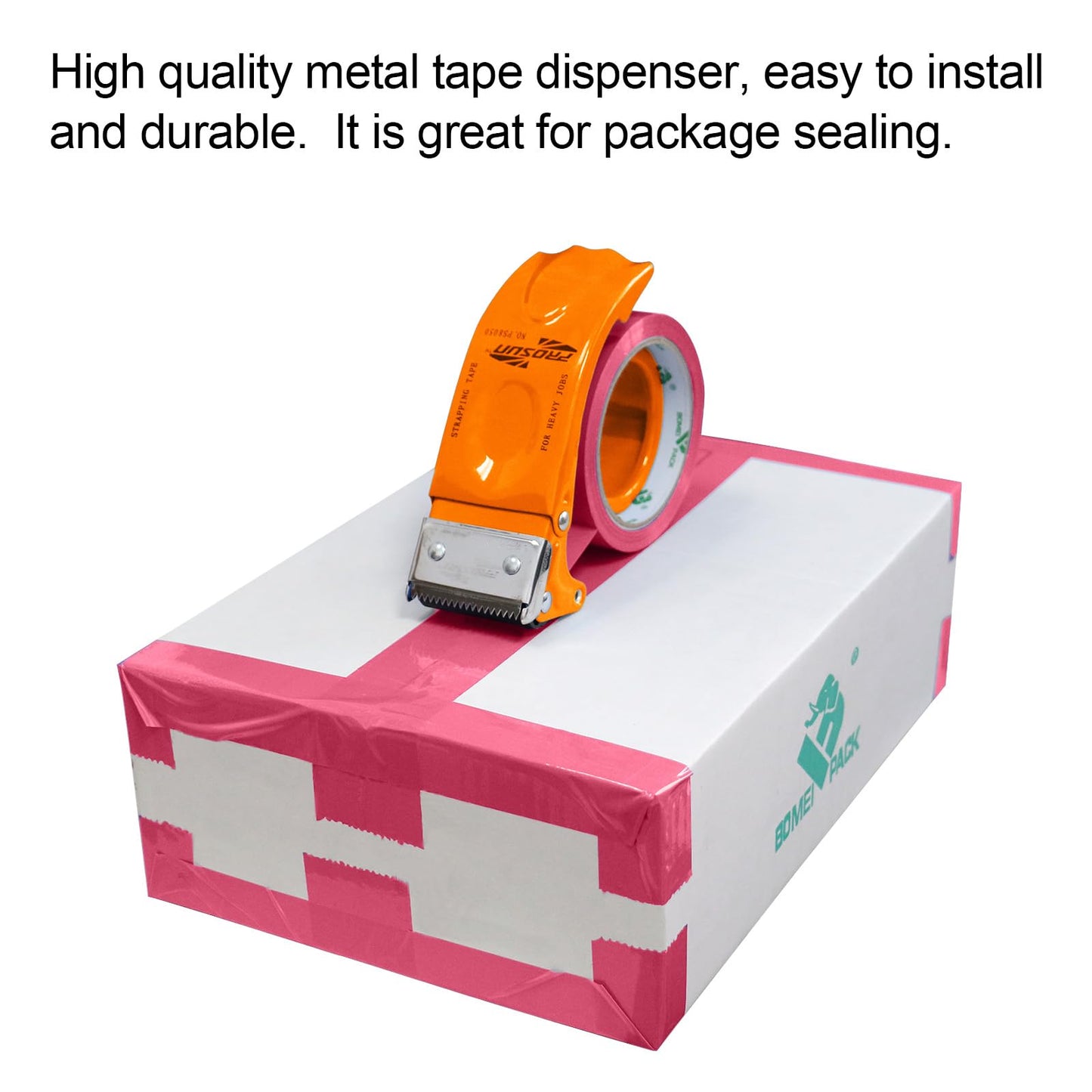 BOMEI Pack Metal Packing Tape Dispenser, 2inch Heavy Duty Handheld Heavy Tape Dispenser, 2Pcs, Orange