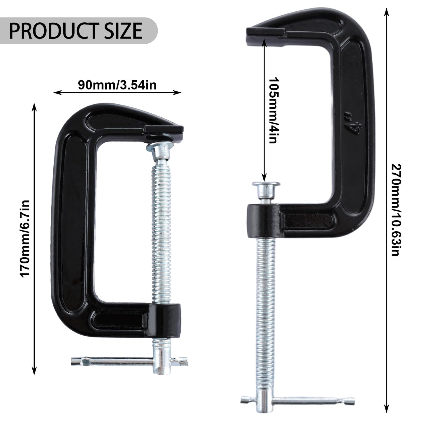 4 PCS 4 Inch C Clamps Set, Heavy-Duty C-Clamps with 4-Inch Jaw Opening, 2-3/4 Inch Throat Depth for Woodworking and Welding