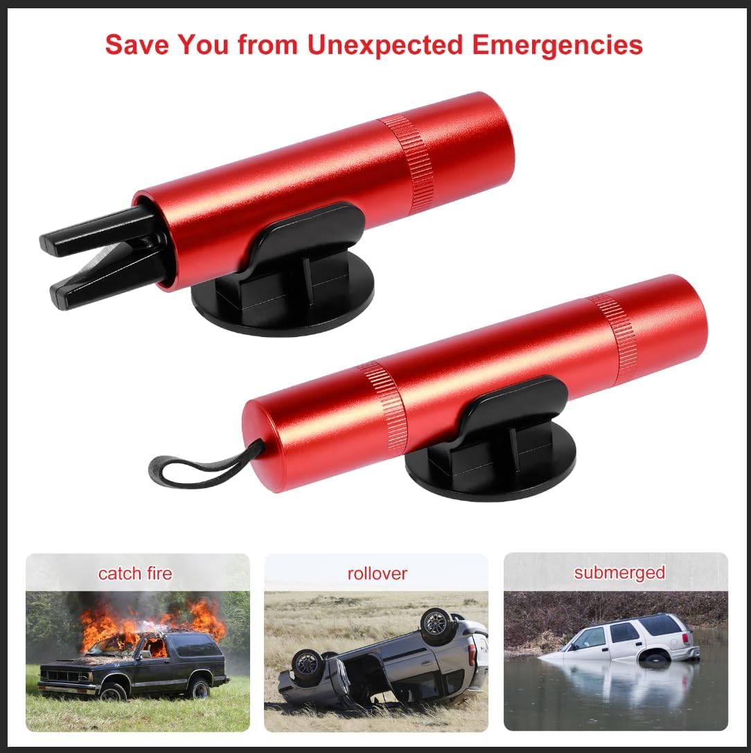 4 Pack Car Safety Hammer Emergency Escape Tool One Second Window Breaker Seatbelt Cutter 2 in 1 Seat Belt Cutter and Glass Breaker Life-Saving Emergency Artifact for Car Auto (Red)