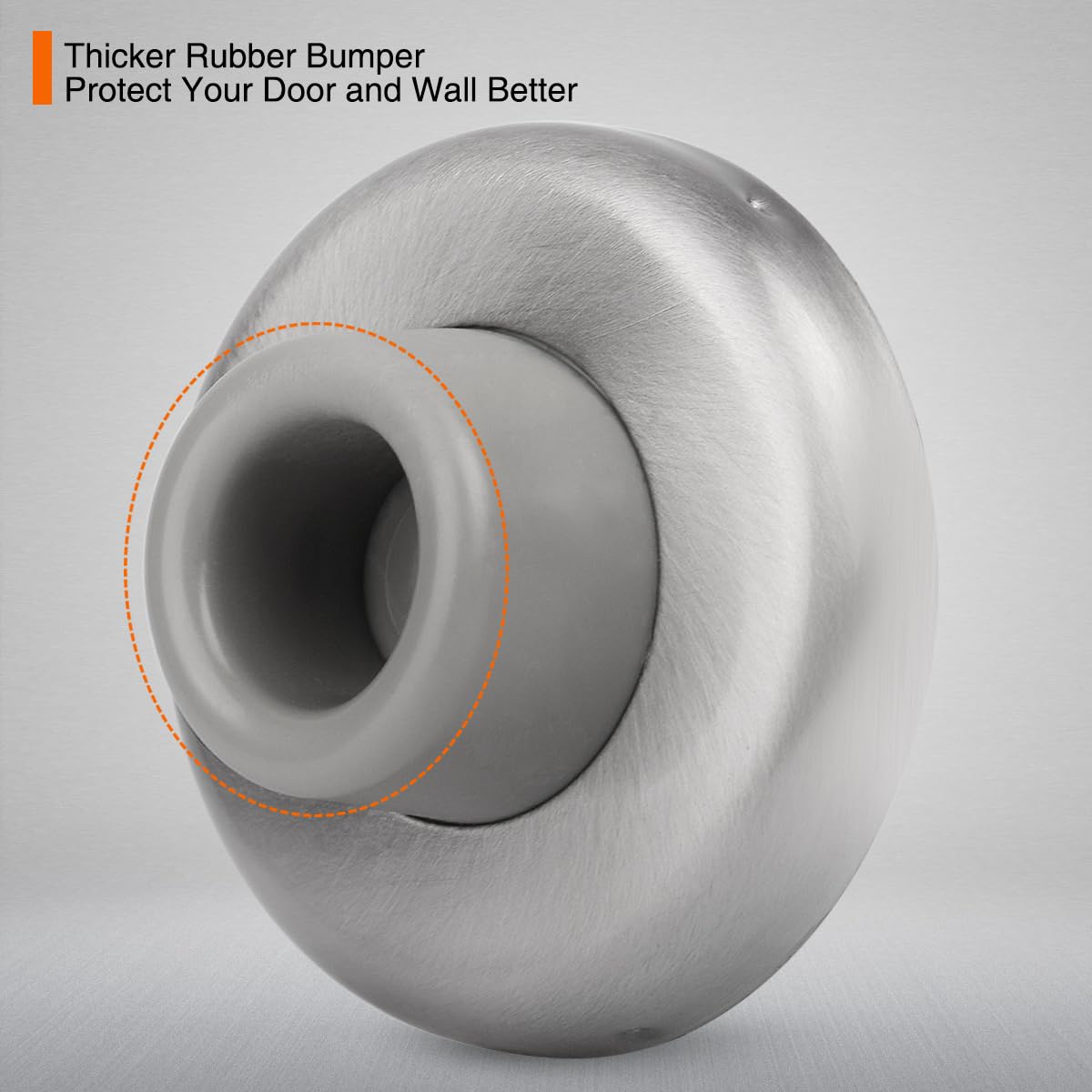 KOVOSCH 5 Pack Concave Wall Door Bumper Stop Brushed Satin Nickel – 2-1/2” Outside Diameter Stainless Steel Cover with 1-1/8” Gray Rubber Bumper – Easy to Install with Screw