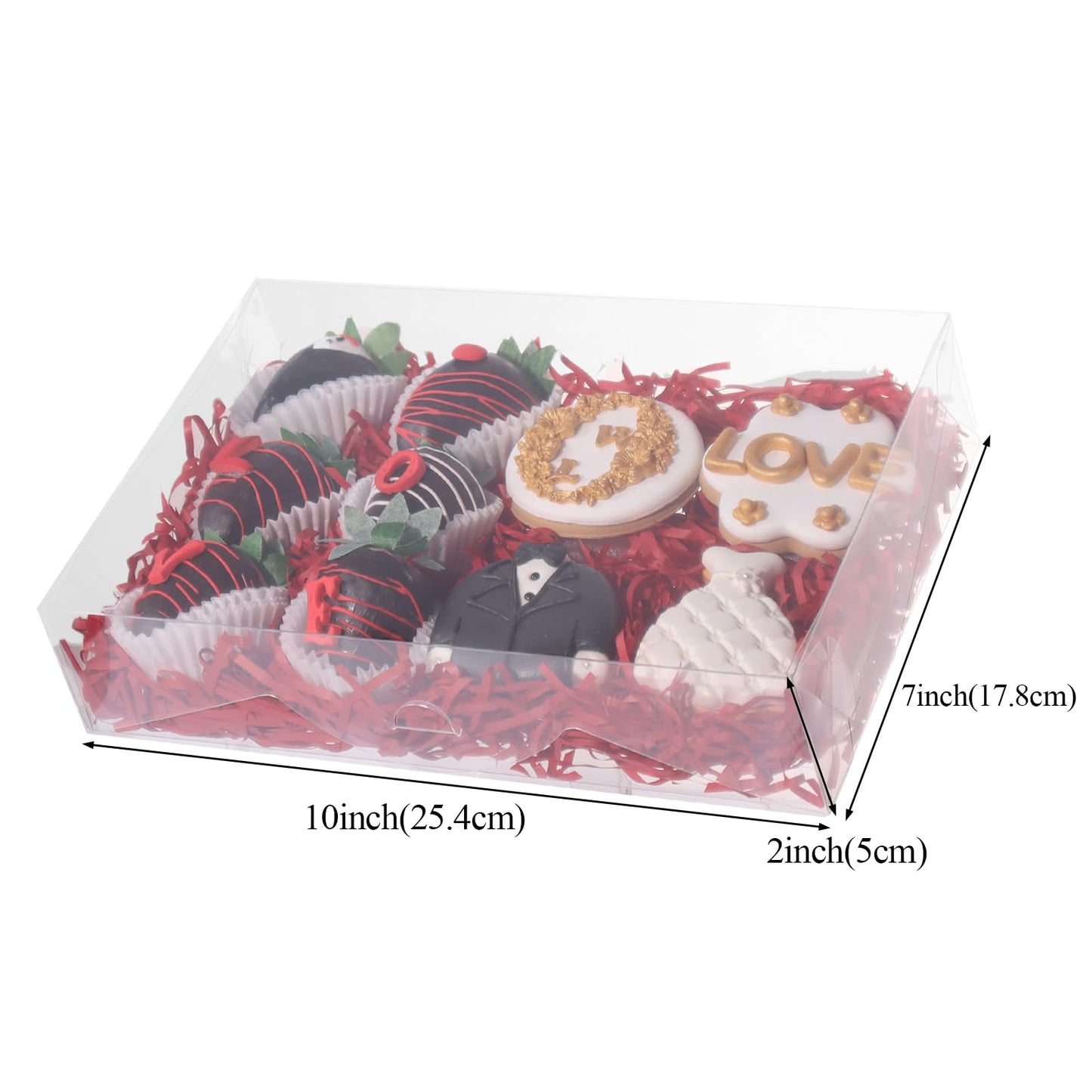 RomanticBaking 20Pcs 10x7x2Inch Clear Chocolate Covered Strawberries Boxes Cookies Boxes Chocolate Truffle Boxes Bakery Boxes Cakesickle Macaron Treat Boxes for Christmas Valentine's Mother's Day