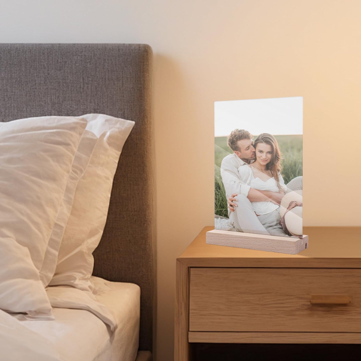 6 Pack 5 x 7 Acrylic Sign Holder with Wood Base, L/T Shape Clear Display Stand Menu Flyer Holder for Office, Wedding, Restaurants, Hotels