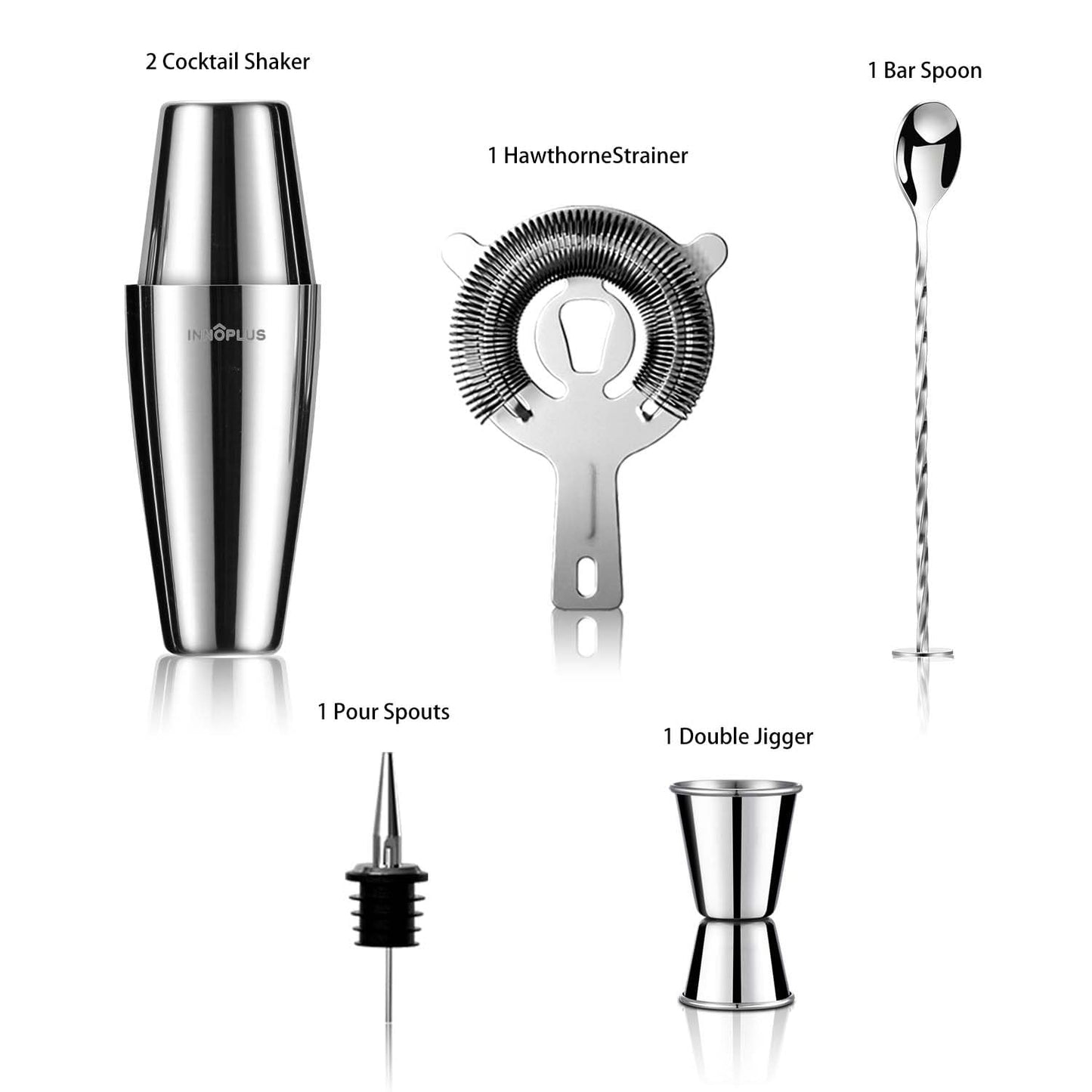 27OZ Cocktail Shaker, Cocktail Shakers 800ml, Cocktail Making Set 6Pcs, Cocktail Shaker Kit with Strainer, Double Jigger, Bar Mixing Spoon, Boston Shaker Bartender Maker Martini Set