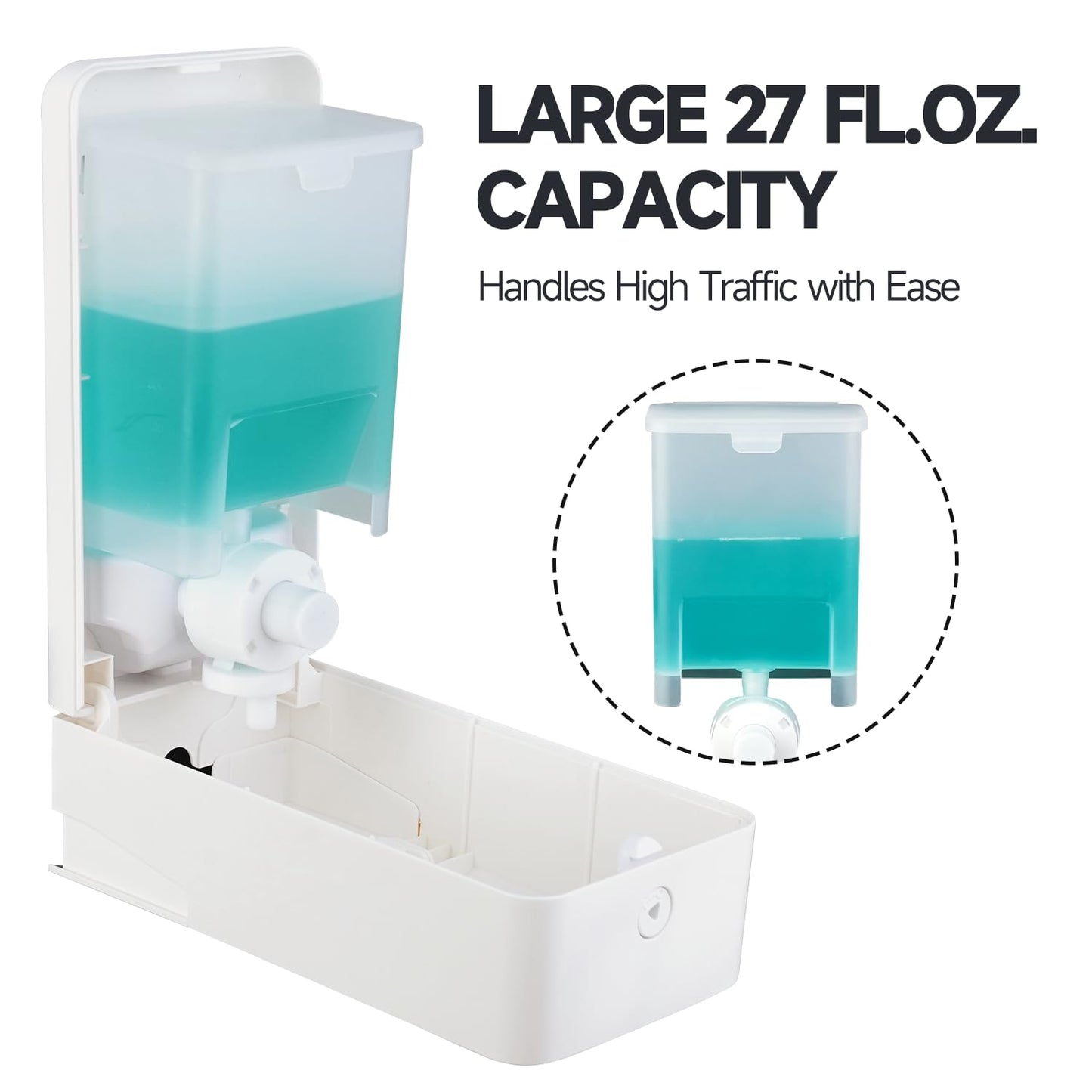 anydry 27oz (800 ml) Manual Wall Mounted Soap Dispenser, Ideal for Commercial Bathrooms Restaurants Hotels, Use with Liquid Hand Soap Shampoo, ABS White