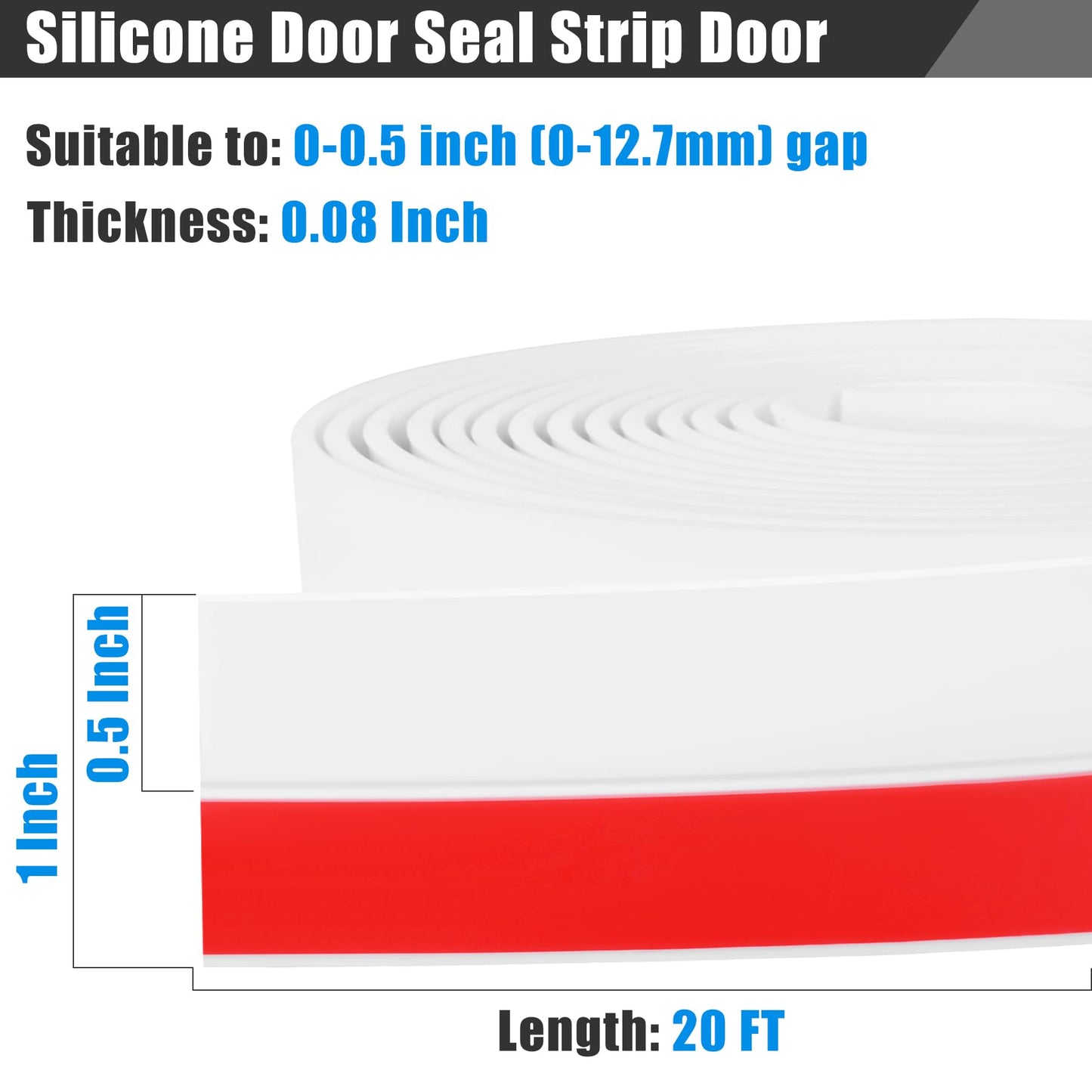 Draft Seal Tape for Doors and Windows 1 in x 20 Ft Silicone Weather Stripping Extra Thick 2mm Door Seal Strip with Strong Adhesive Draft Insulation Stopper Side Seal - White