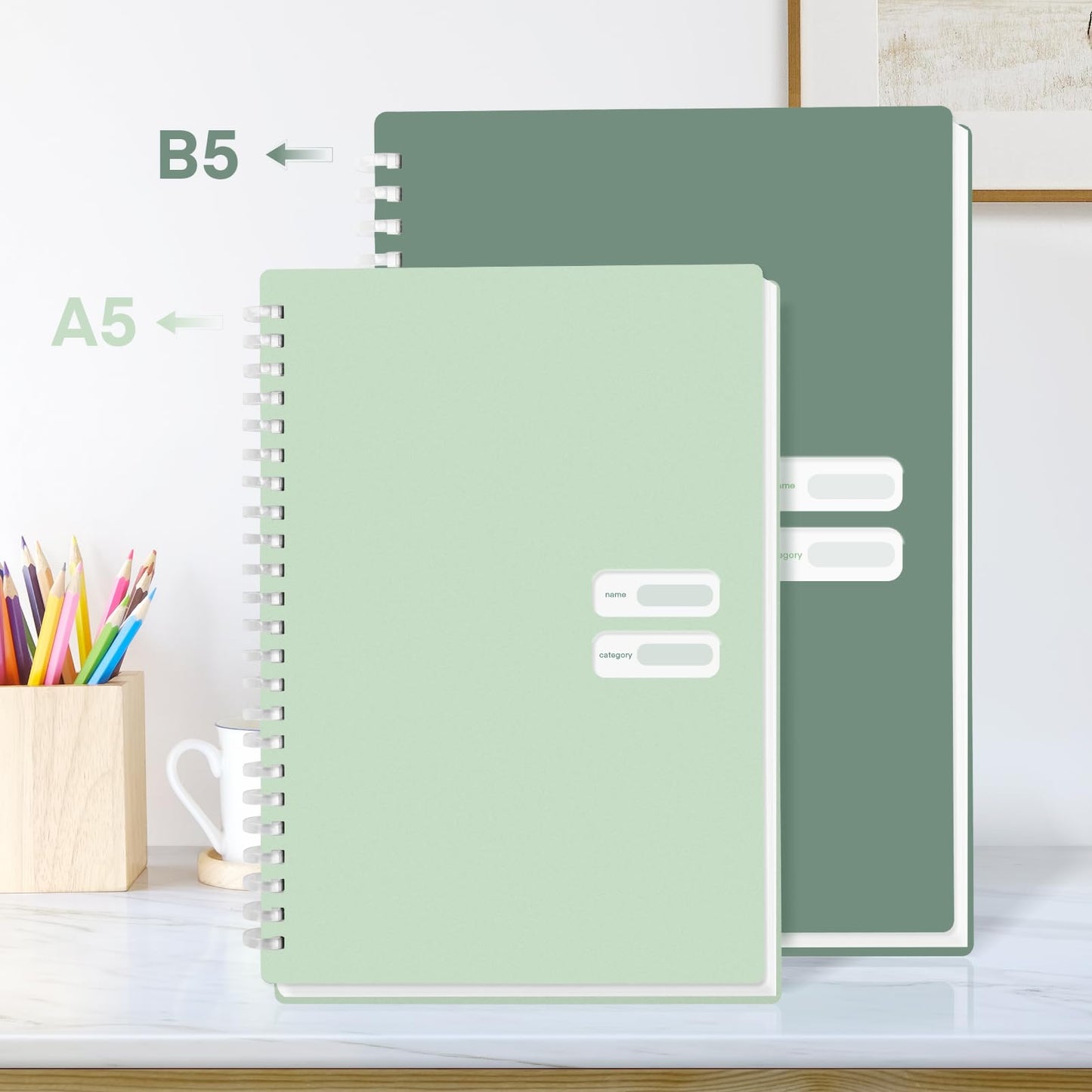 Colacoo 4 Pack B5 Spiral Notebook - PP Hardcover Spiral Bound Notebook with Soft Coil, 7 x 10" Coil Notebook College Ruled Lined Journal Notebook, 70 Sheets/140 Lined Pages, Assorted Green