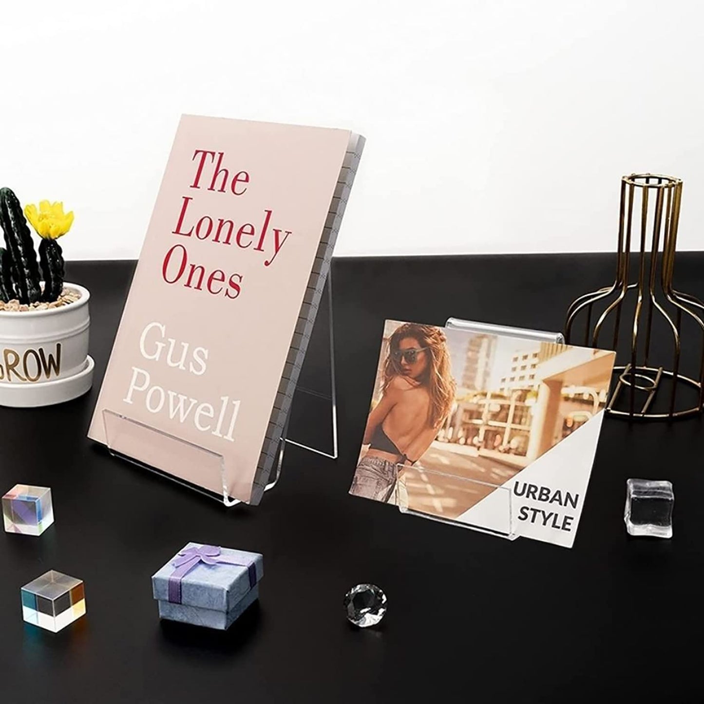 SIYOMG Acrylic Book Stand, 10 Pack Plastic Display Easel with Ledge, Clear Tablet Holder for Displaying Pictures, Albums, Books, Music Sheets, Notebooks, Artworks, CDs