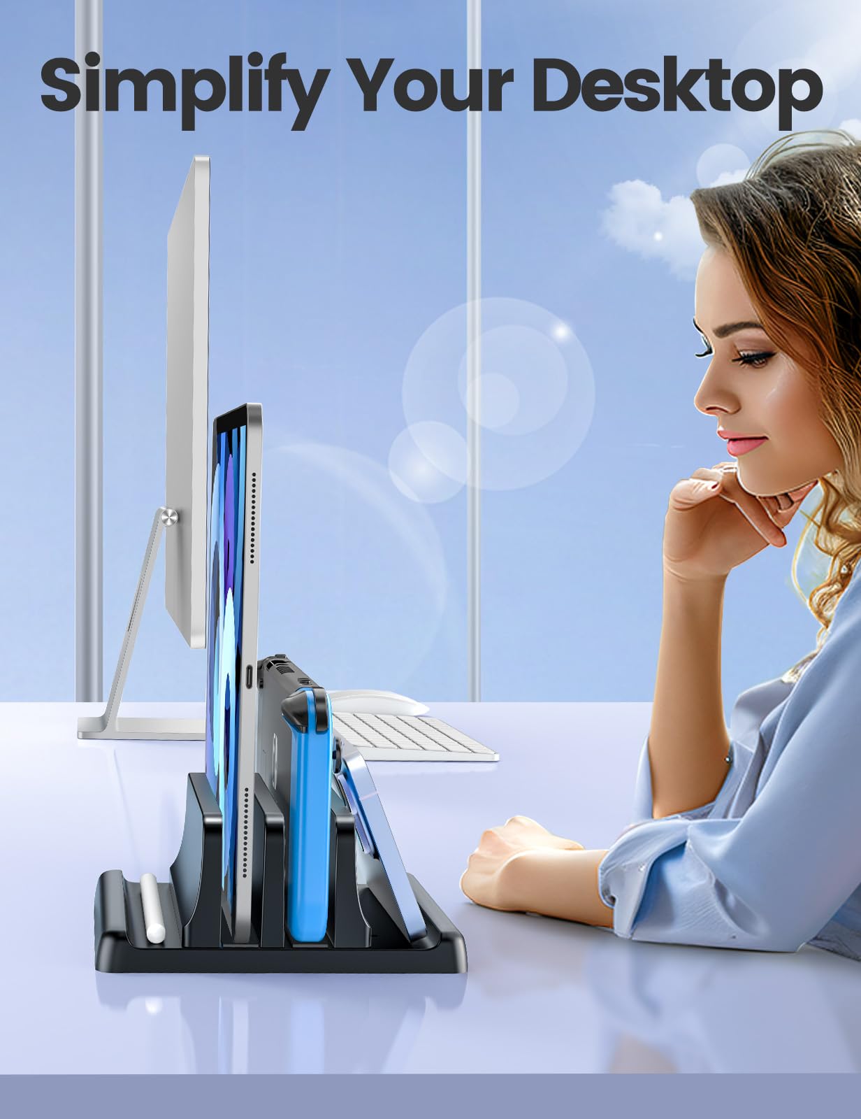 VAYDEER Vertical Laptop Stand for Desk, Dual Slots Plastic Laptop Holder with Space Saving 4-in-1 Design, Adjustable Laptop Stand Supports MacBook, Chromebook, Surface, Dell