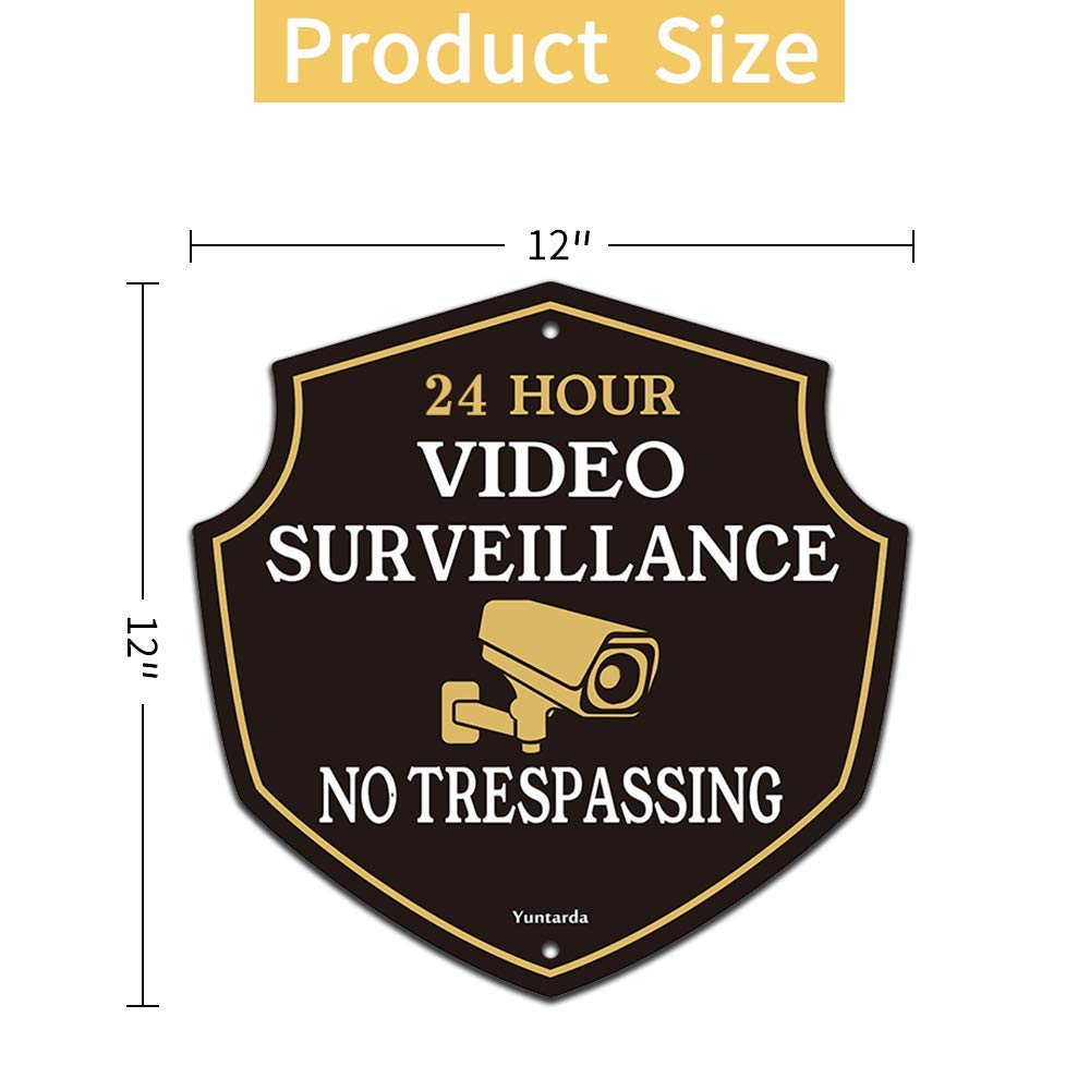 Video Surveillance Signs,Yuntarda 12”x12”(2-Pack) No Trespassing Sign Aluminum Metal Sign UV Print Weather Resistant Safety Signs Pre-drilled Holes for Easy Mount for Wall Fence or Gate