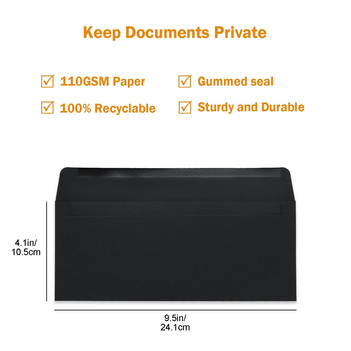 100 Pack Thickened #10 Business Envelopes,4-1/8 x 9-1/2 inches Invitation Envelopes,Perfect for Home Office & Business Mails (Black)