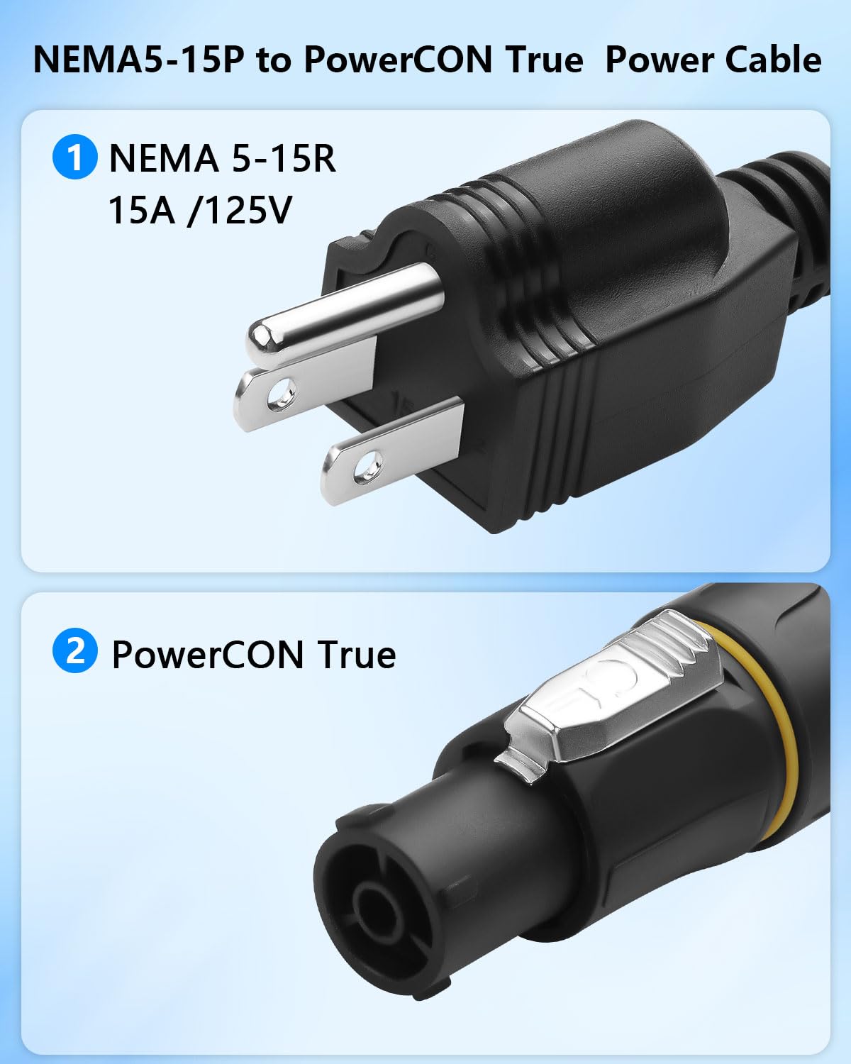 CERRXIAN NEMA5-15P to PowerCON True Power Cable, 16AWG 15A 125V Profeesional NEMA-15P Male to PowerCon True1 Male Extension Wire for Outdoor Stage Light Series LED Screen - 2M / 6.6FT