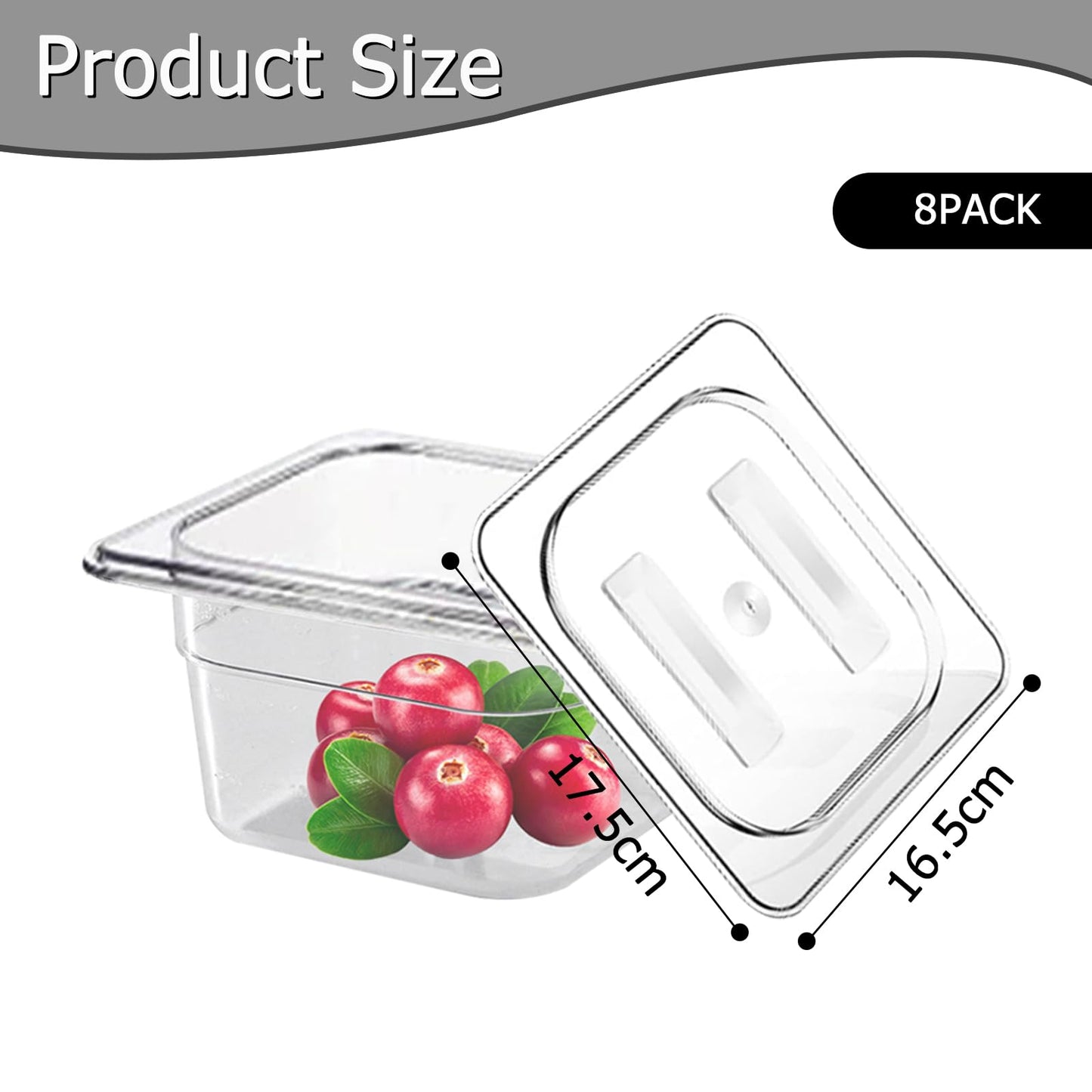 Chris.W 8 PCS Polycarbonate Hotel Pan Lids with Handle, 1/6 Size Food Pan Lid, Clear Plastic Steam Table Pan Lid, Polycarbonate Universal Handled Food Pan Lid for Restaurant Hotel