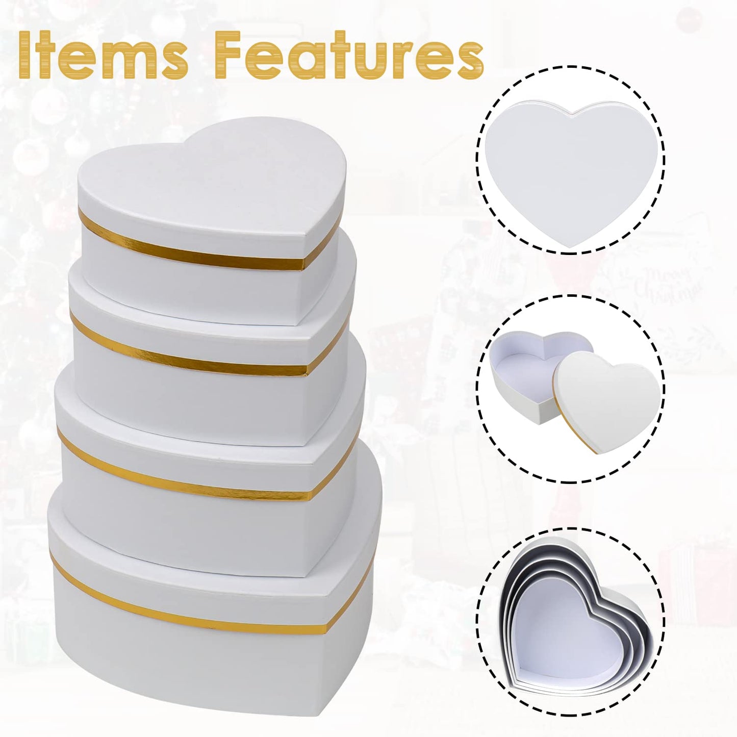 White Gift Boxes with Lids for Present Heart Shaped Flower Boxes for Arrangements Set of 4 Floral Gift Boxes for Bridesmaid, Proposal, Wedding, Birthday, Baby Showers