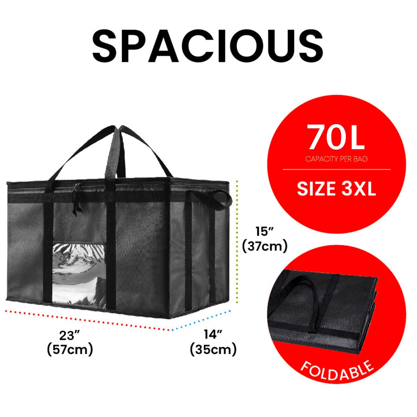 Insulated Food Delivery Bag (3XL) Grocery Cooler Bag, Thermal Pizza Delivery & Catering Tote, Heavy Duty & Foldable Food Carrier (Blue)