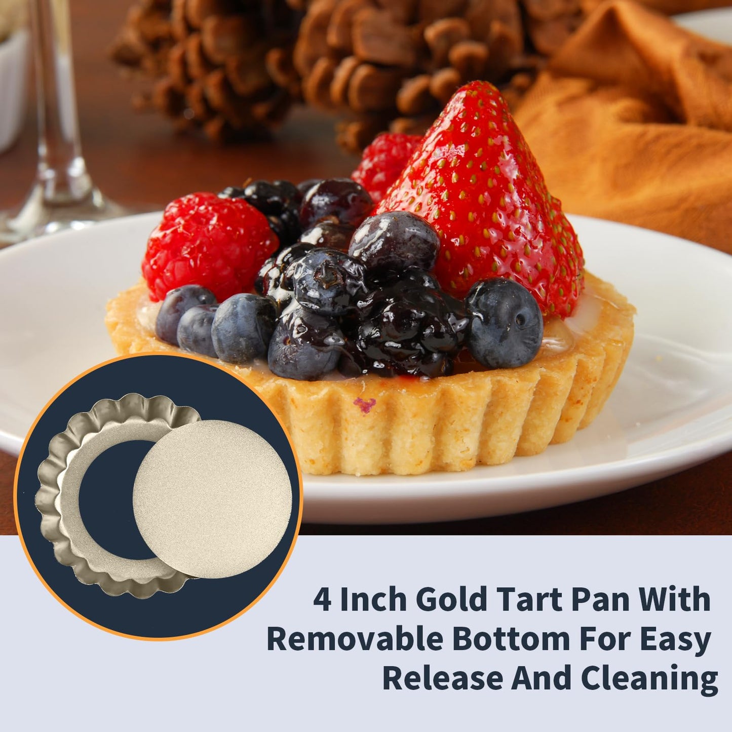 12 Pieces Mini Tart Pan, 4 Inch Egg Tart Pan Removable Bottom Non-Stick Tin, Suitable for Ovens and Air Fryers. Champagne Gold Quiche Pan. Suitable for Family Use