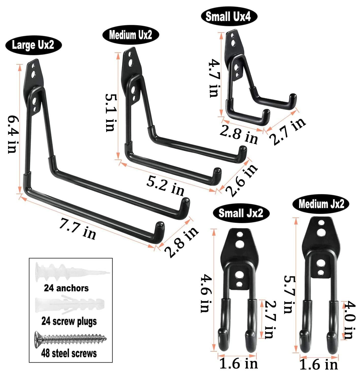 12 Pack Garage Hooks Heavy Duty ,Iron Garage Storage Hooks with Anti-Slip Coating Garage,Tool Hangers for Garage Wall Utility Wall Mount Garage Hooks for Garden Tools, Ladders, Bulk Items, Bikes, Black
