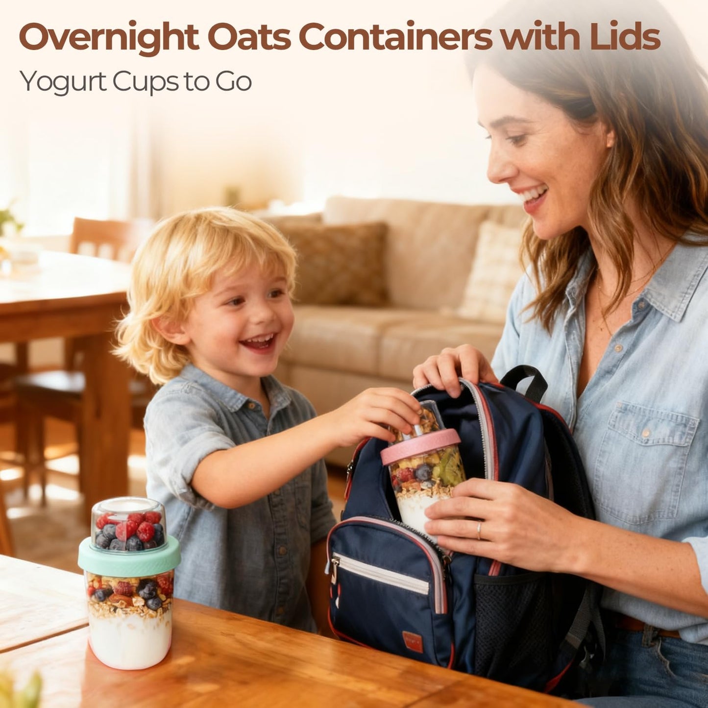 ComSaf Overnight Oats jars with Lids (16oz+4oz 4Pcs), Dual-Laryer Chia Pudding Jars with Dry and Wet Separation, Yogurt Parfait Contianer for Oatmeal Cereal Nut Fruit, Meal Prep Glass Jars for Salad
