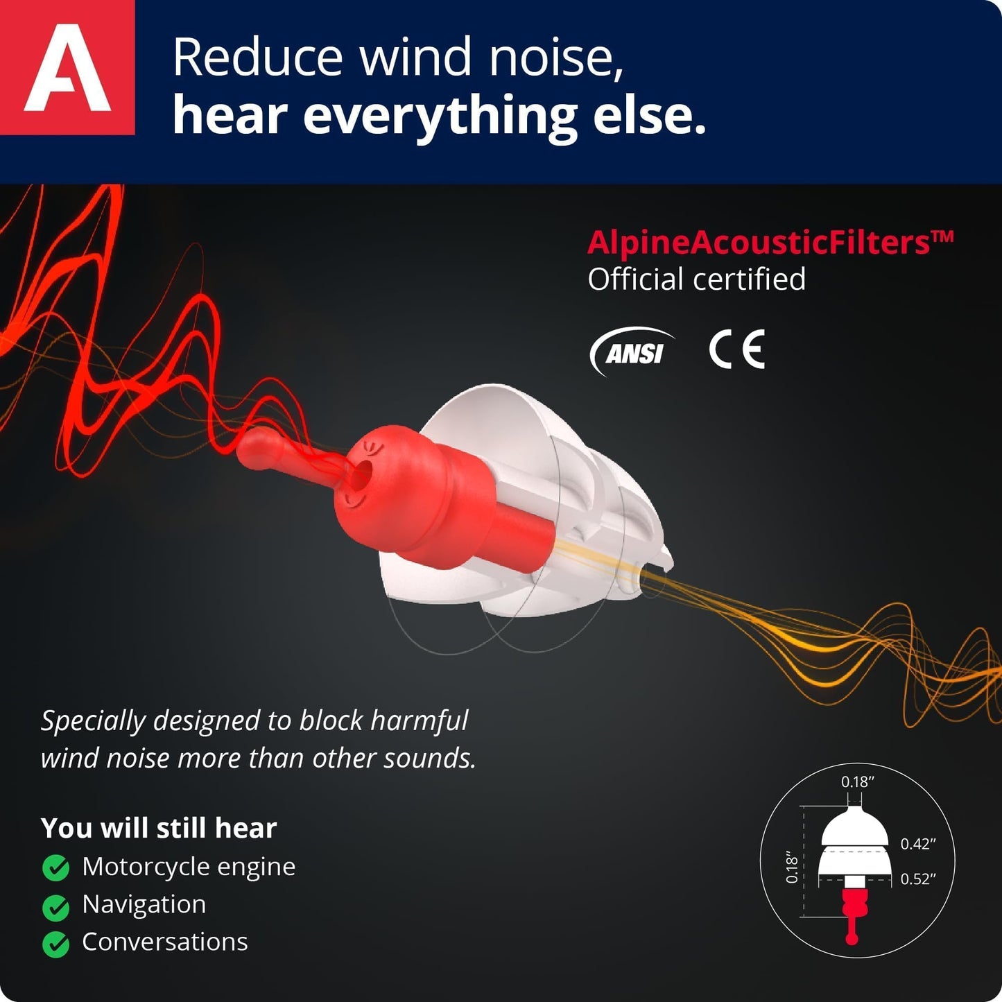 Alpine MotoSafe Race - Motorcycle Ear Plugs for Wind Noise Reduction - 20dB - Reusable, Ultra Soft, and Hypoallergenic - 1 Pair