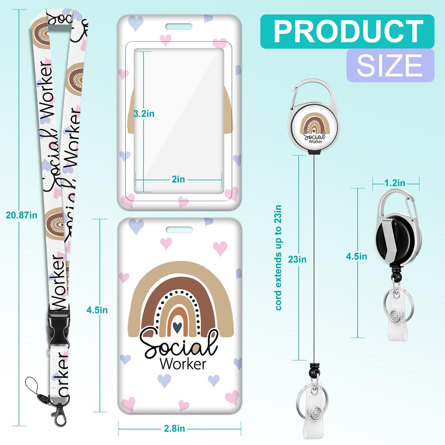 Plifal ID Badge Holder with Lanyard and Retractable Social Worker Badge Reel Belt Clip, Boho Rainbow Leopard Keychain Lanyards Clip On Badge Extender Vertical ID Sleeve for Women Men