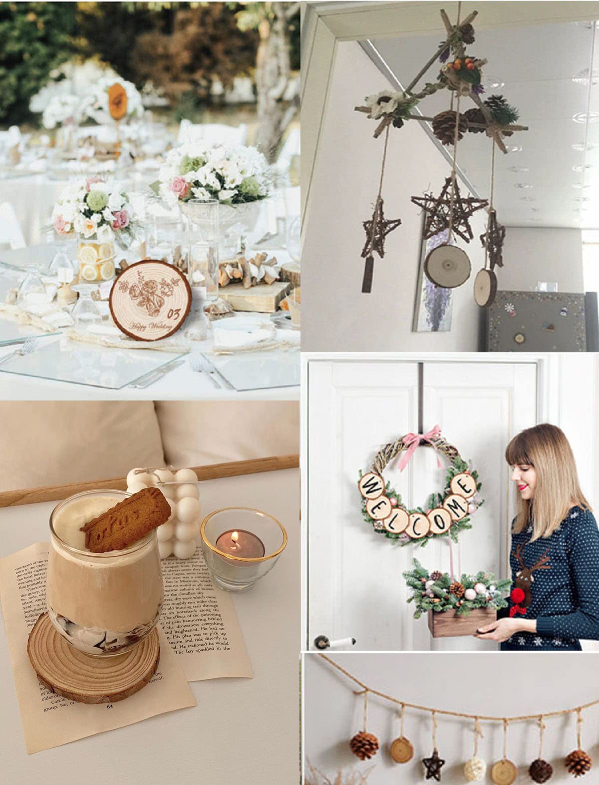 Unfinished Natural Wood Slices, 30Pcs 3.1-3.9 inch Wooden Circles Predrilled with Hole, Round Wood Discs with Twine, Craft Wood Kit DIY Craft for Rustic Wedding Decoration Christmas Ornaments
