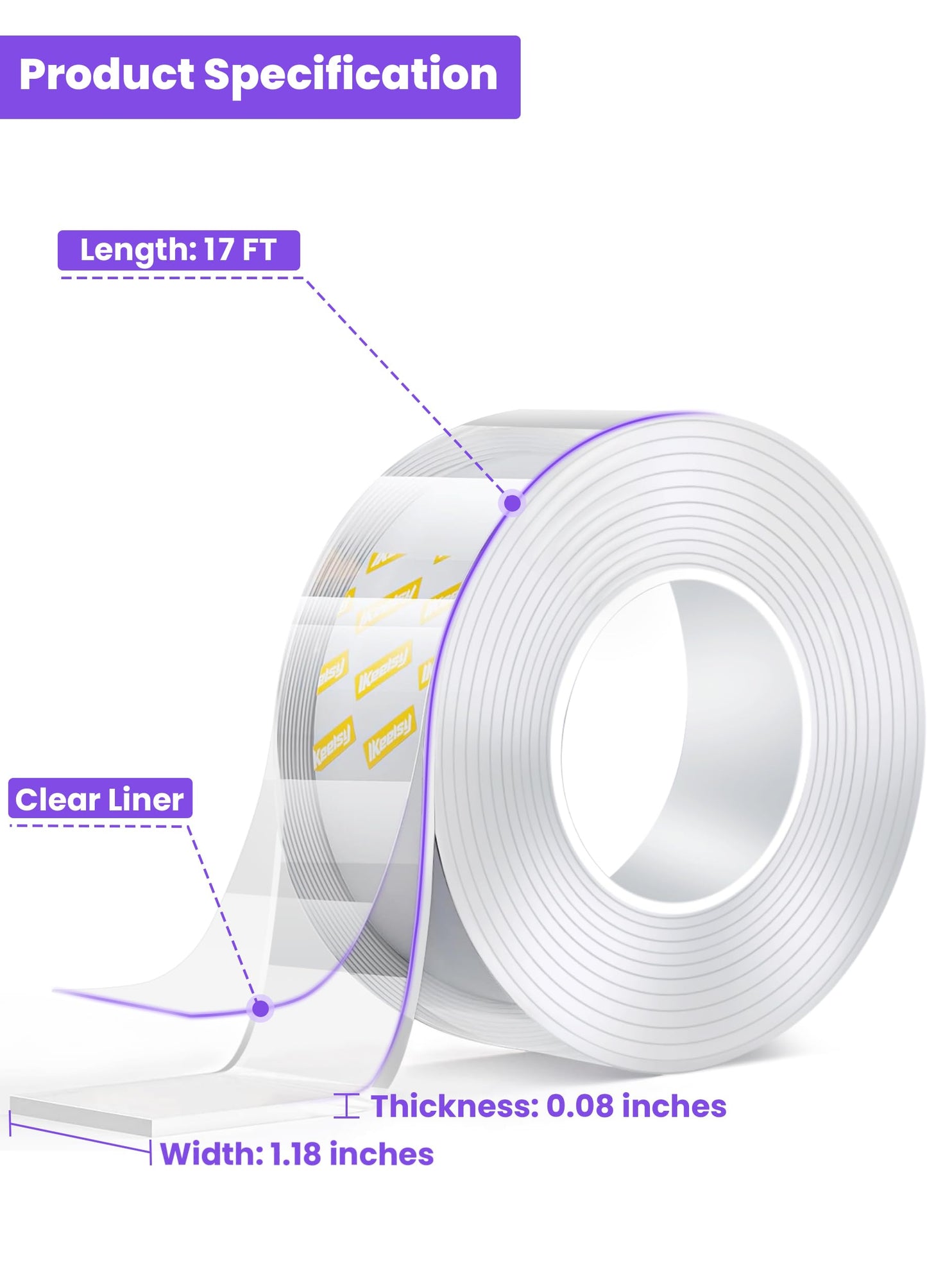 Upgraded Double Sided Tape Heavy Duty,1.18" x 198”,Extra Large Nano Double Sided Adhesive Mounting Tape,Clear & Tough Sticky Poster Wall Tape,Multipurpose Tape Picture Hanging Strips for Home Office