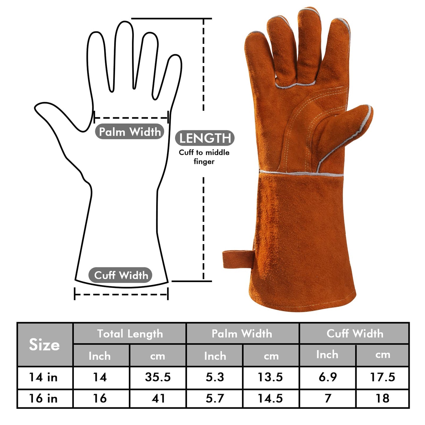 QeeLink Welding Gloves - Heat & Wear Resistant Lined Leather and Fireproof Stitching - For Welders/Fireplace/BBQ/Gardening
