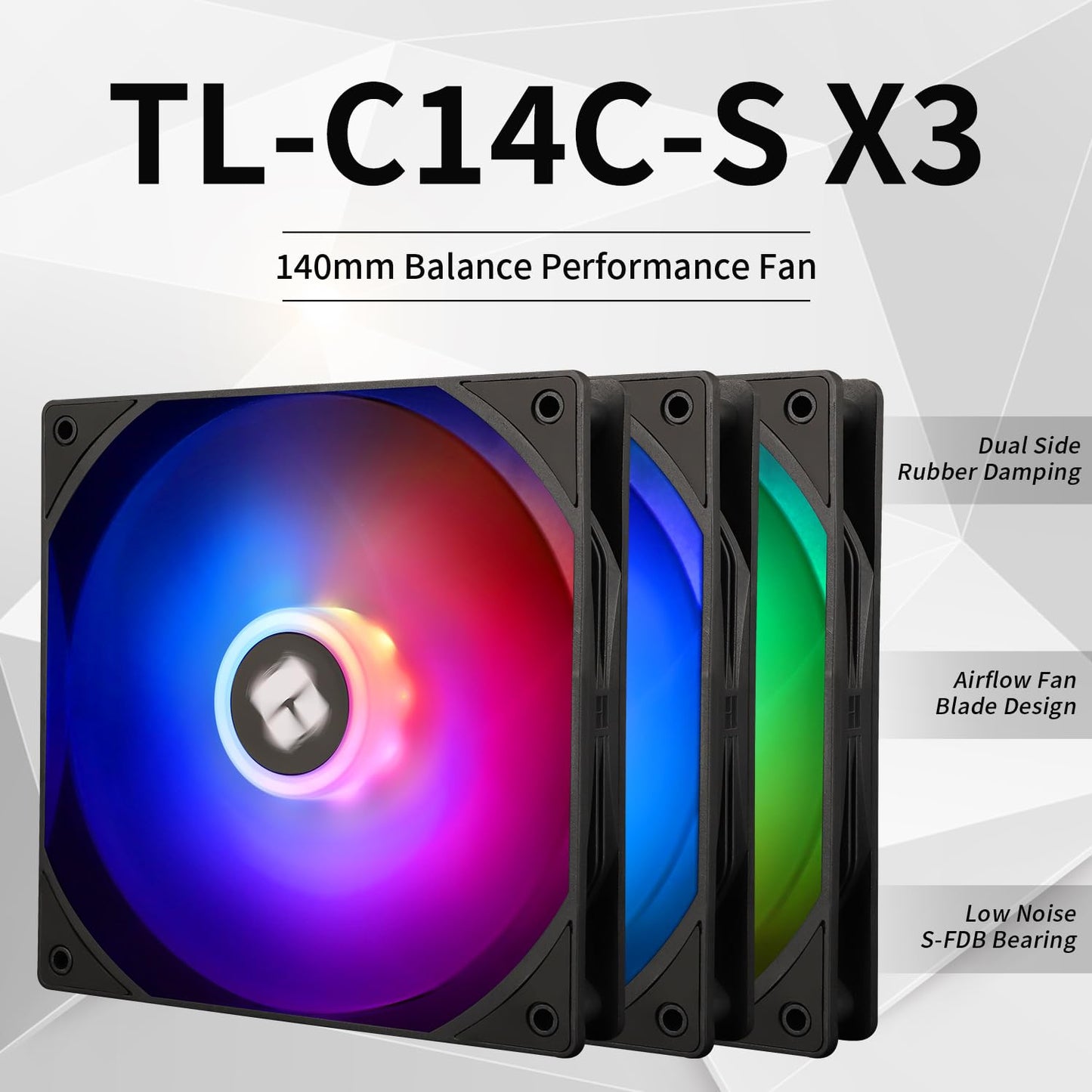 Thermalright TL-C14C-S Case Fan High Performance Cooler Fan 1500RPM,4-PIN PWM Cooling Fan with S-FDB Bearing,3 Packs CPU Fan (140mm, ARGB)