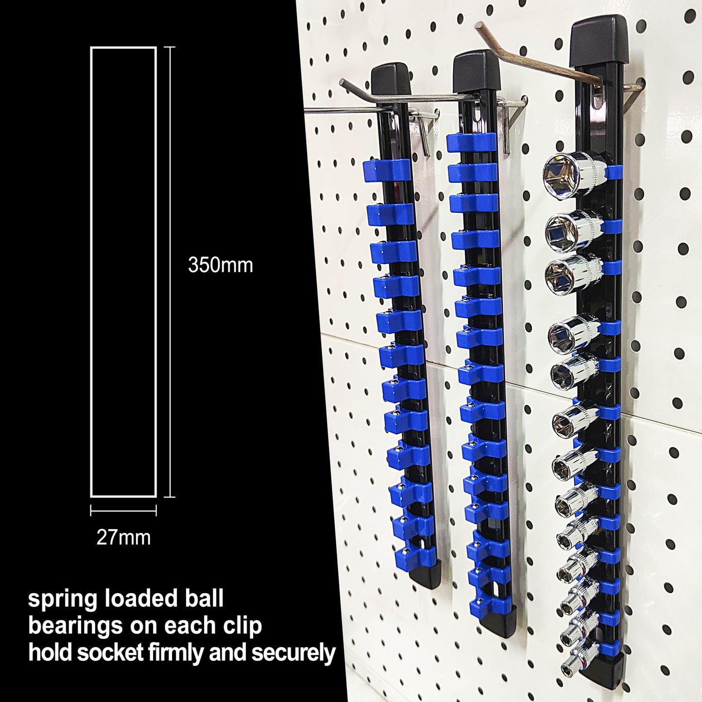 Socket Organizer Set, Metric SAE Socket Holders with Spring Ball Bearings Fits 1/4", 3/8", 1/2" Drive Sockets, Secure Holding Portable Socket Retention Home Workshop Tool Storage Organizer, 9 PCS