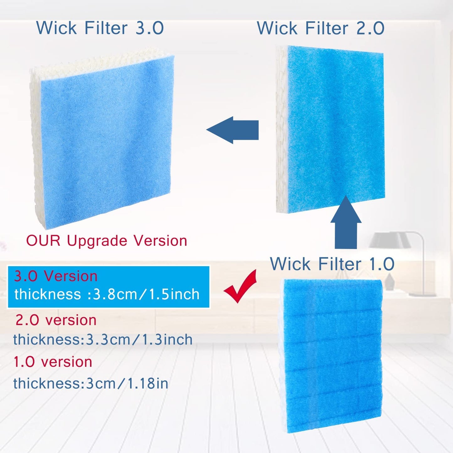 Upgraded HFT600 Filter T Humidifier Wick Filter Compatible with Honeywell HEV615, HEV620, Compatible with Honeywell Humidifier Filter T, Replace Part HFT600T, HFT600PDQ Super Thick 1.5inch, 4 Pack