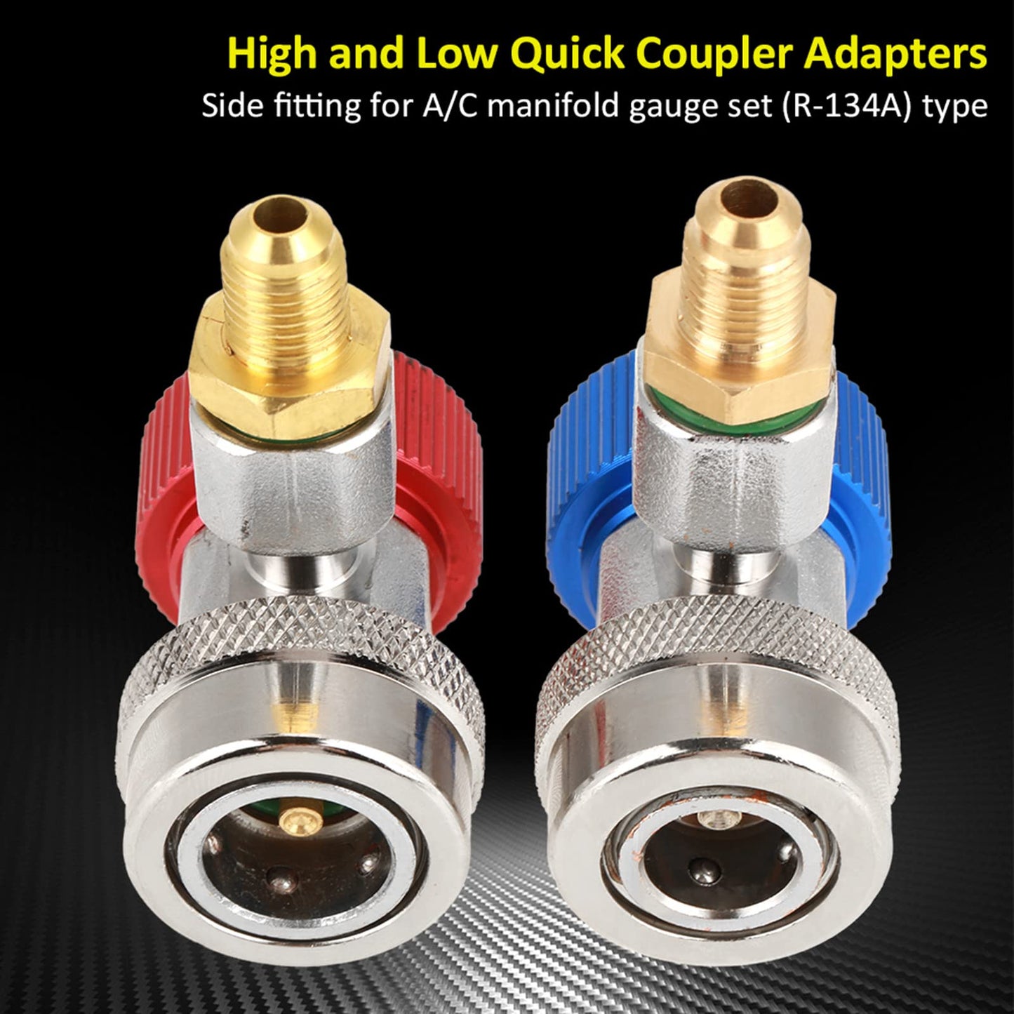 R134a Quick Coupler Adapter Set, Low and High Side AC Coupler Connector with 1/4" Flare Male Thread, Heavy Duty Brass Air Conditioning Charging Hose Fitting for Car AC System Evacuation