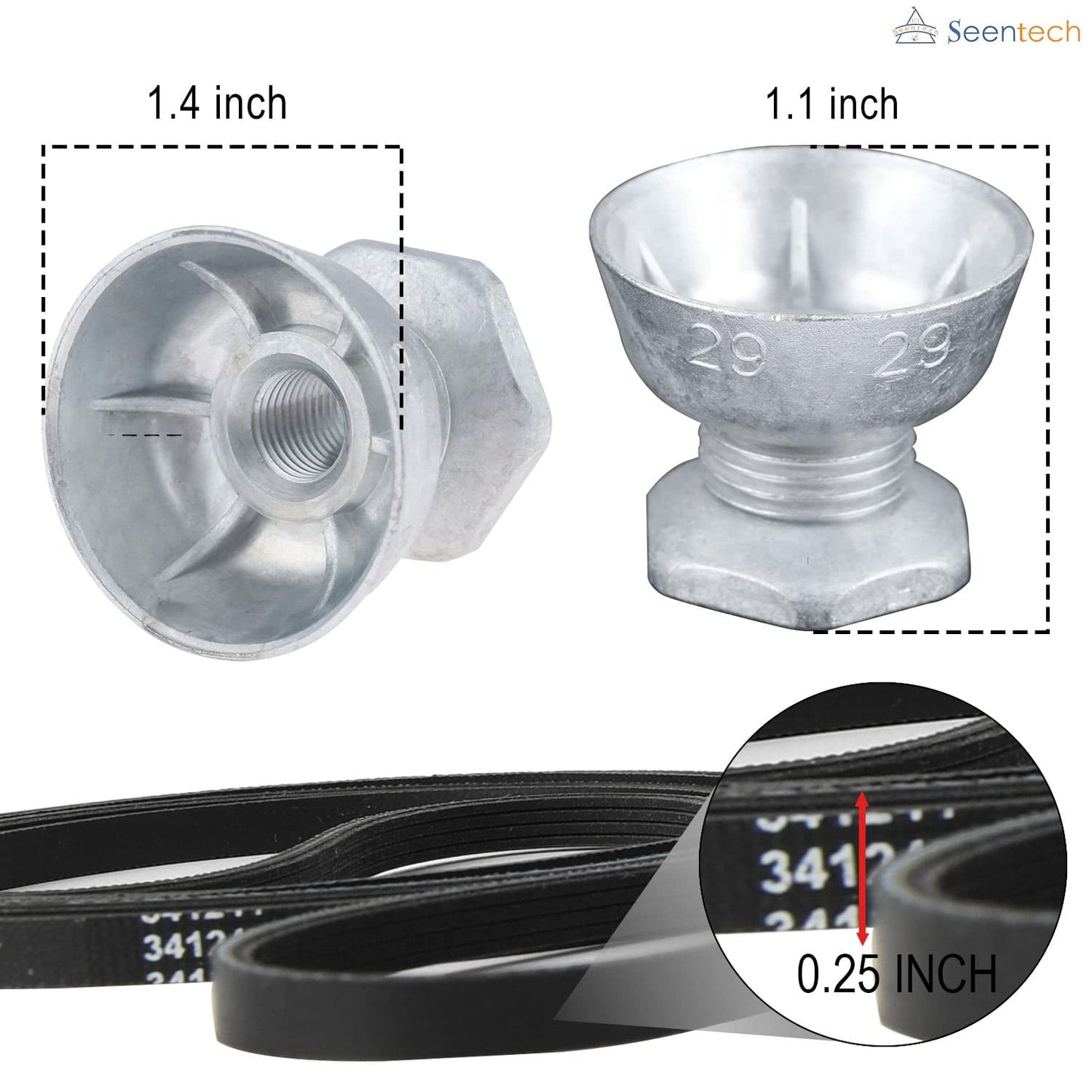 Seentech 341241 Dryer Belt & 8066184 Motor Pulley - Compatible for Whirlpool, Kenmore Dryers – Replace part number: PS11744884, W10290525, WP8066184VP, AP6011686, 8578565, W10299847, 3389627, 694871