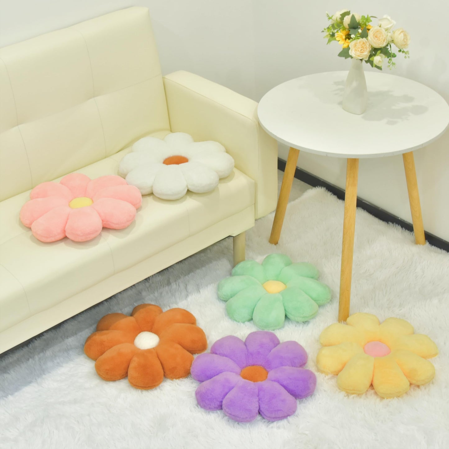 2pcs Flower Pillow - Pink White Aesthetic Preppy Bedroom Living Room Home Decor, Cute Daisy Flower Decorative Throw Pillows Floor Cushions for Girls Bedroom Bed Sofa Chair (Pink & White)