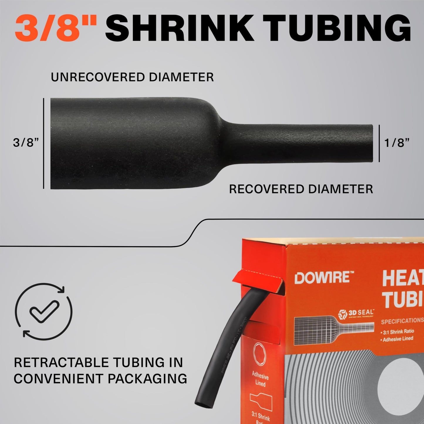 Dowire Heat Shrink Tubing 3/8" - Adhesive Lined - 3:1 Ratio - Waterproof Marine Grade Shrink Tube - Wire Shrink Wrap Tubing - Black - 13 Feet