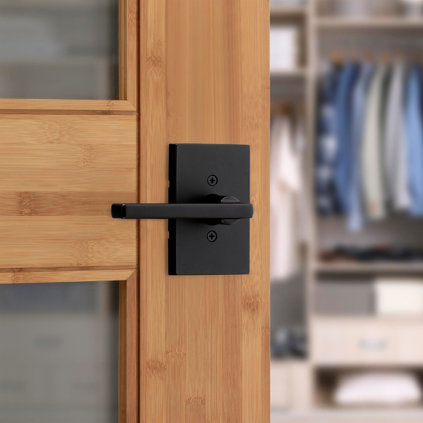 Kwikset Halifax Dummy Door Handle, Single Sided Lever for Closets, French Double Doors, and Pantry, Matte Black Non-Turning Reversible Interior Push/Pull Lever, with Microban Protection