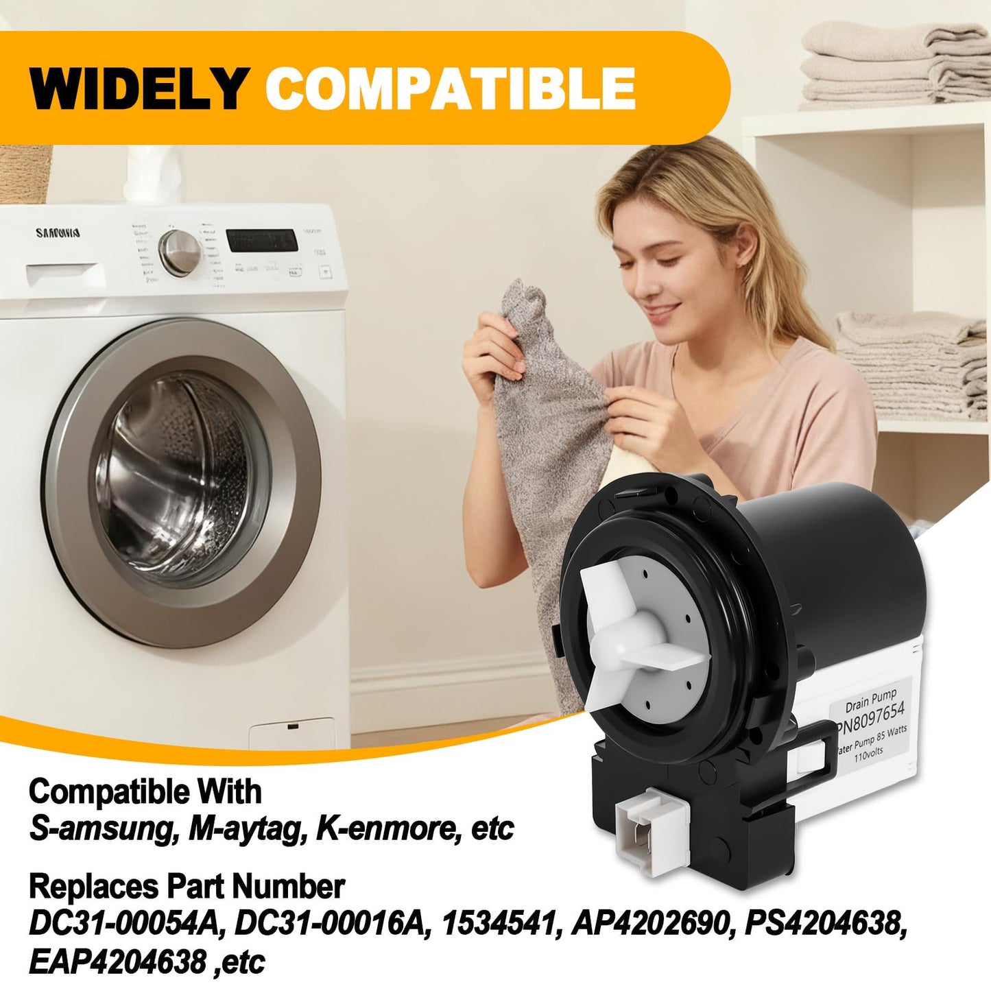 DC31-00054A Washer Drain Pump for Samsung Kenmore Washing Machine Replaces 62902090, AP4202690,1534541, PS4204638, DC31-00016A