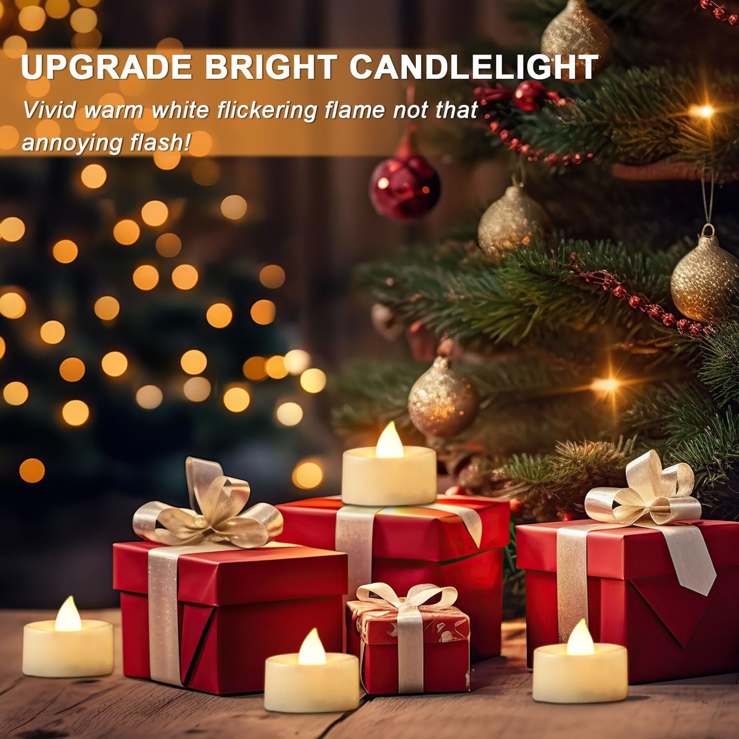 BEICHI 50 Pack Battery Flicker Tealights, Long Last 200+ Hours, Flameless Fake Candle Bright Realistic for Christmas, Romantic Night, Wedding Decoration