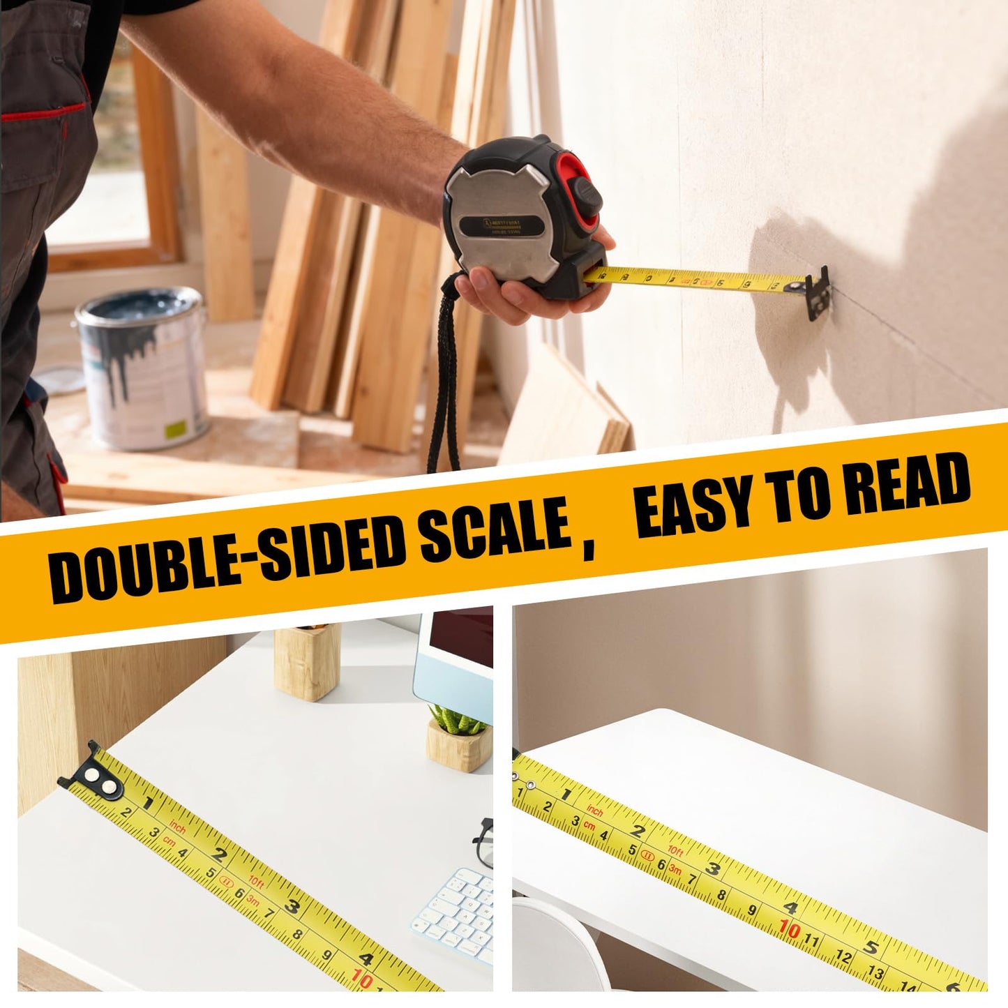 Tape Measure, Small Retractable Measuring Tape, Mini Tape Measure with Metric/Inch, Dual Sided, Magnetic Hooks, Rubber + Stainless Steel Case, for Home, Construction & DIY (16ft)