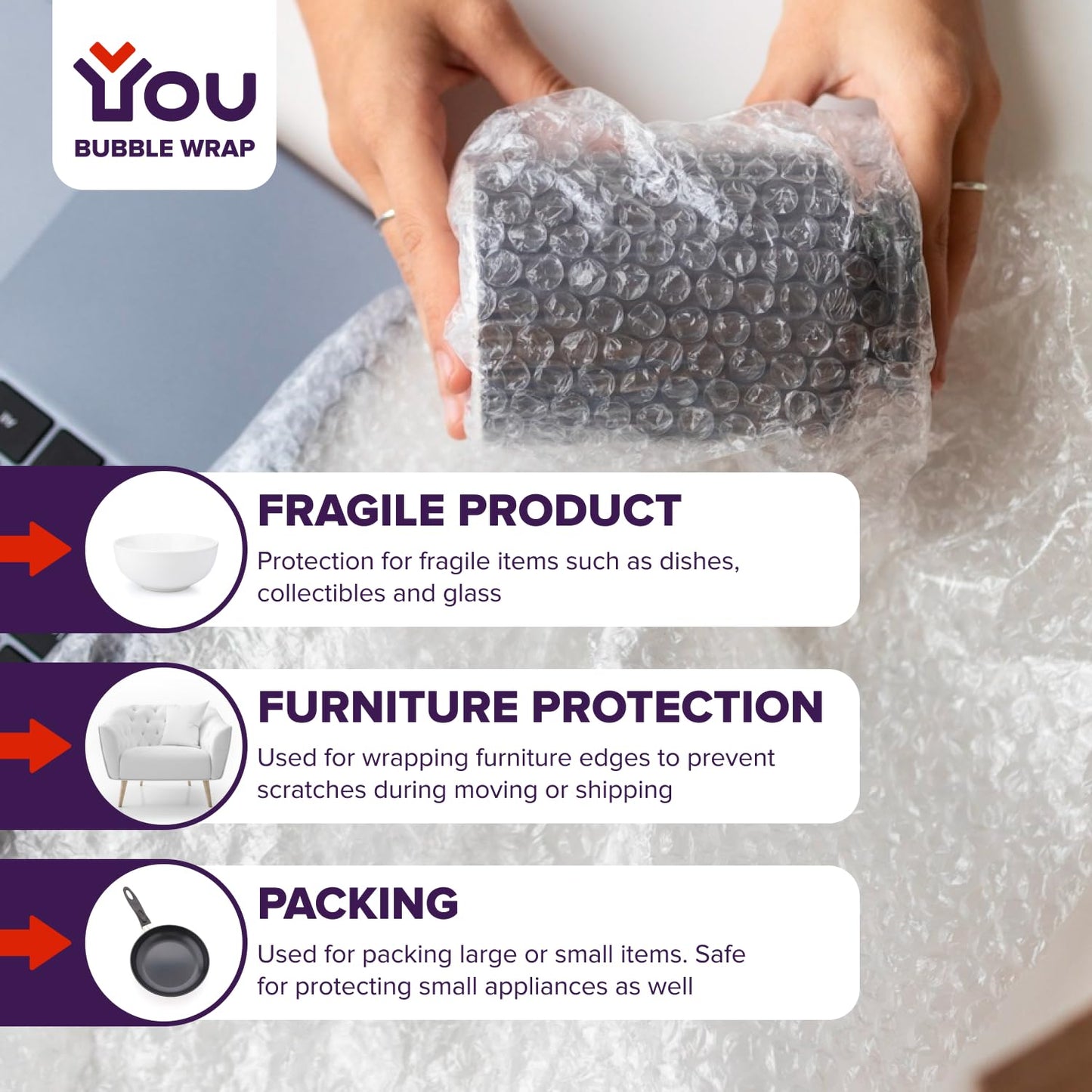 YOU Bubble Wrap Cushioning Rolls for Moving and Packing | Moving Supplies | Air Wrap | MADE in CANADA | 12 Inch x 72 Feet total | Perf every 12 inch | Papier bulle pour emballage | Small Bubble 3/16 |