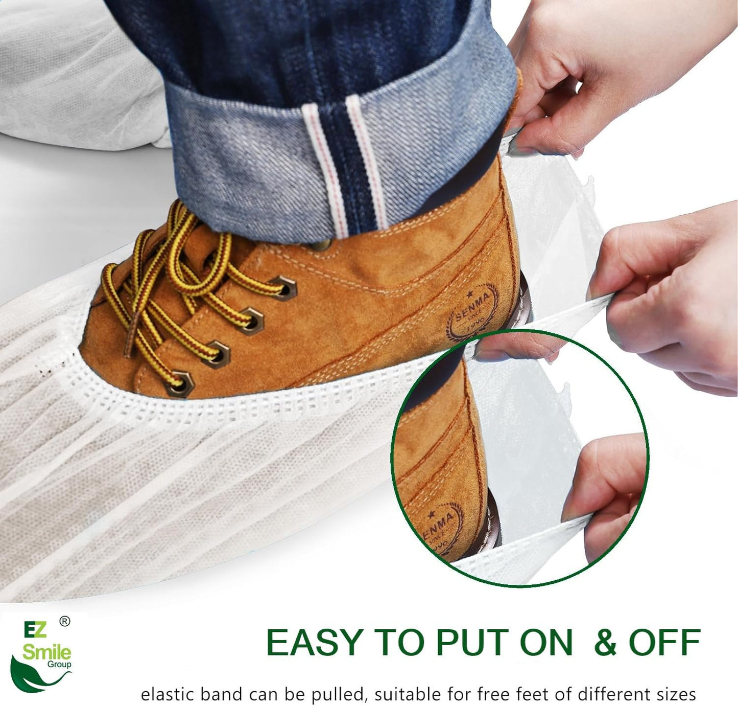 EZ Shoe Covers Disposable Non-Slip, 100Pcs/Pack(50 Pairs) Disposable Boot Cover for Indoors - Outdoors Recyclable Covers Fits Most Shoes (White)