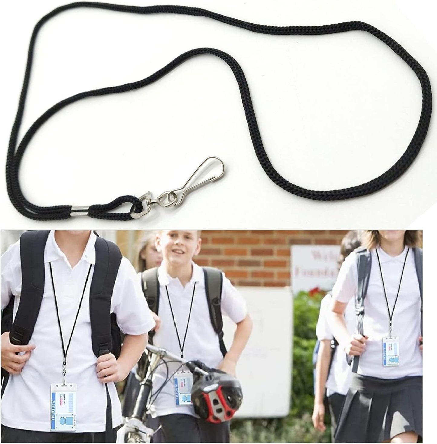 100 Pack Badge Lanyards, for ID Badges, Black Lanyards Badge Holder Card Lanyards with Swivel Hook (Black)