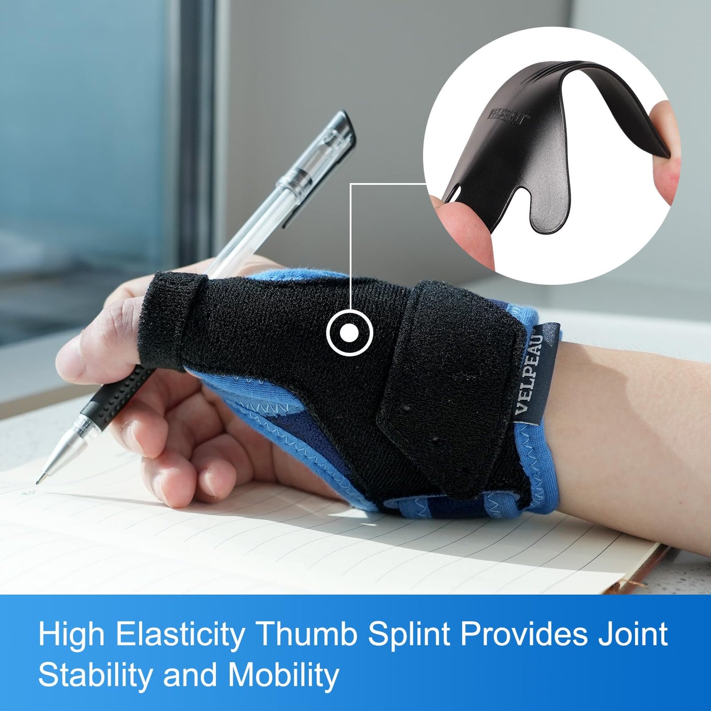 VELPEAU Thumb Wrist Support Brace, CMC Thumb Spica Splint for Arthritis Pain, De Quervains Tenosynovitis, Trigger Thumb, Tendonitis, Sprain, Fits Both Left or Right Hands (Plastic Insert Version, M)