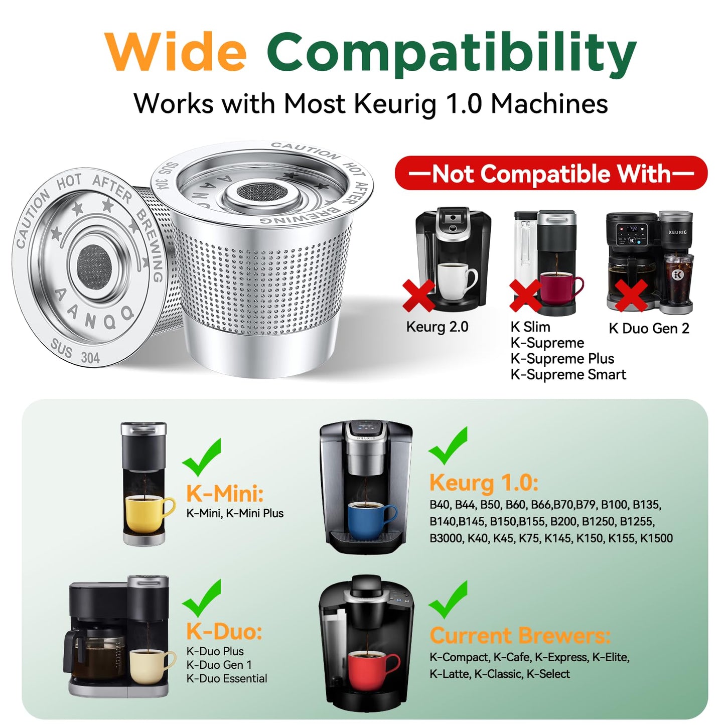 AANQQ Reusable K Cups Coffee Pods: Upgraded Dual-Layer Mesh Stainless Steel K Cup - Refillable Metal Coffee Pods Filter Fit Keurig 1.0 Coffee Maker - Richer Coffee/NO-Residue/Eco-Friendly (2-Pack)