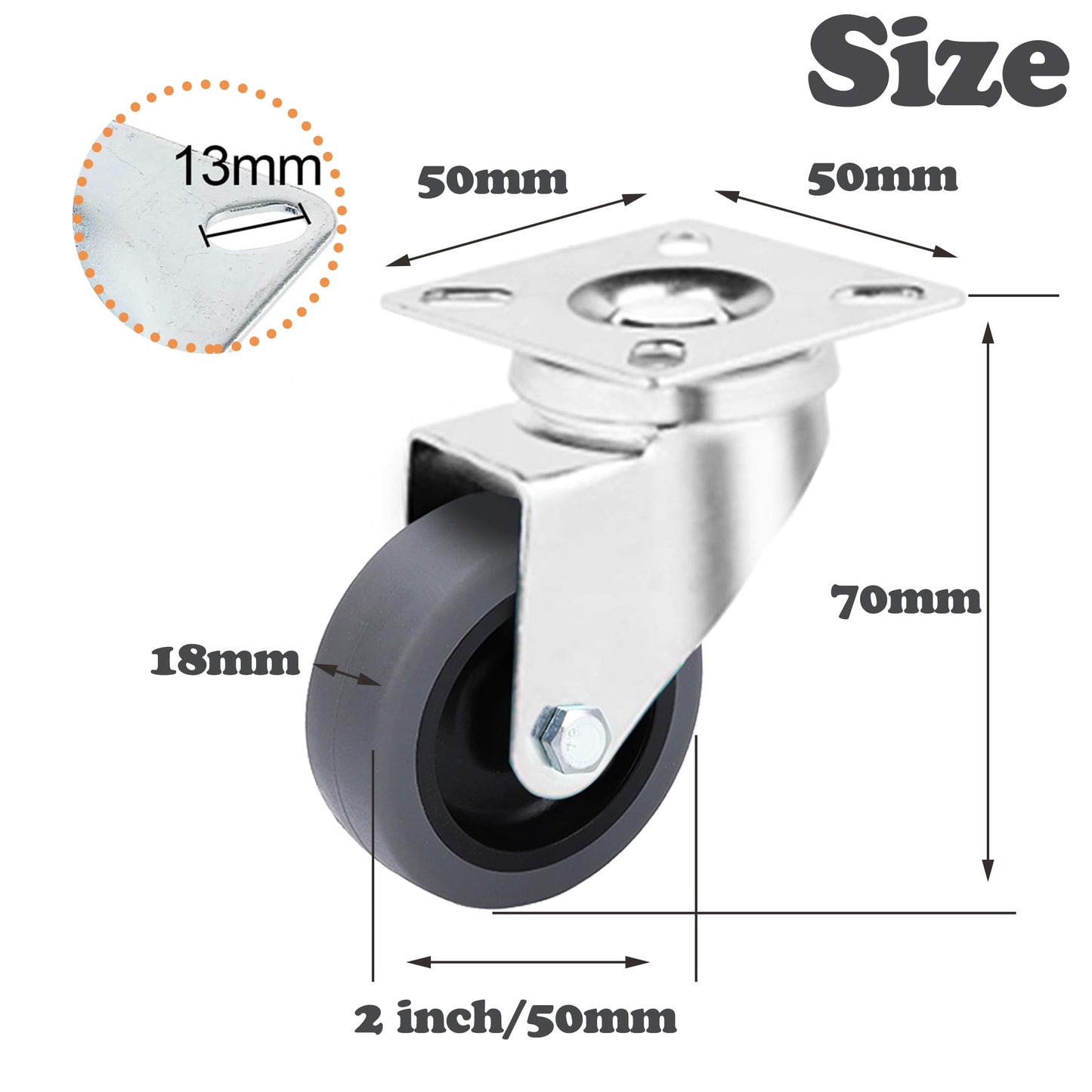 12 Pack 2 Inch Heavy Duty Swivel Caster Wheels, 360 Rotated Plate Wheels, Silent Soft TPR Rolling Castors for Furniture, Utility Carts, Moving Dollies, Shelves, Workshop Equipment