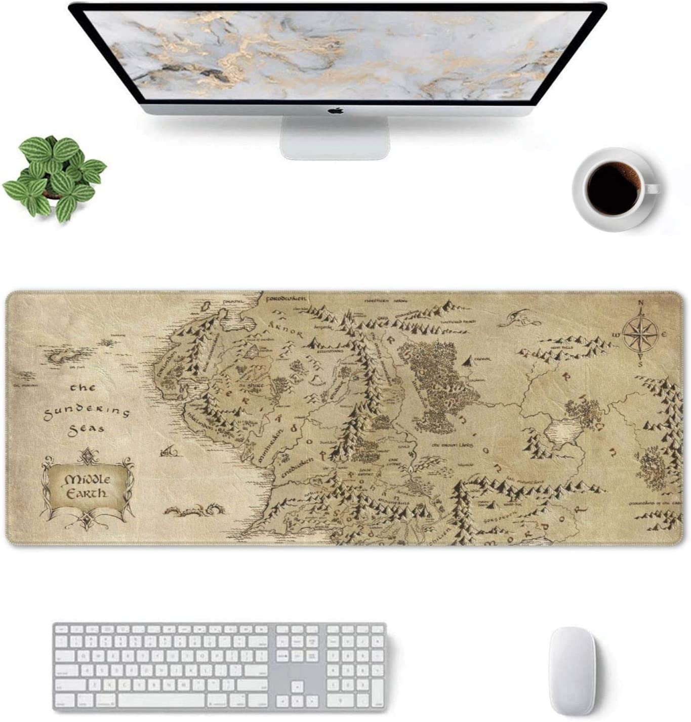 Wonmpd Gaming Mouse Pad XL Extended Large Mouse Mat Desk Pad 31.5"x11.8"x0.12",Stitched Edges Non Slip Mousepad for Computer,Office,Keyboard and Laptop-Middle Earth Map