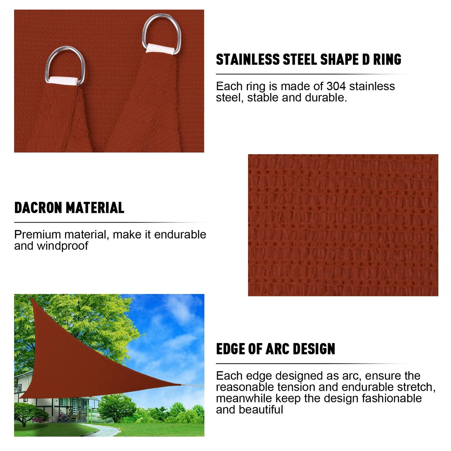 Sun Shade Sail, 12'x12'x12' 95% Sunscreen Anti UV Water Resistance Oxford Cloth Triangle Sun Shade Sail, Awning Shade for Outdoor Patio, Garden, Backyard, Lawn Pool Party Coffee House (Rust Red)