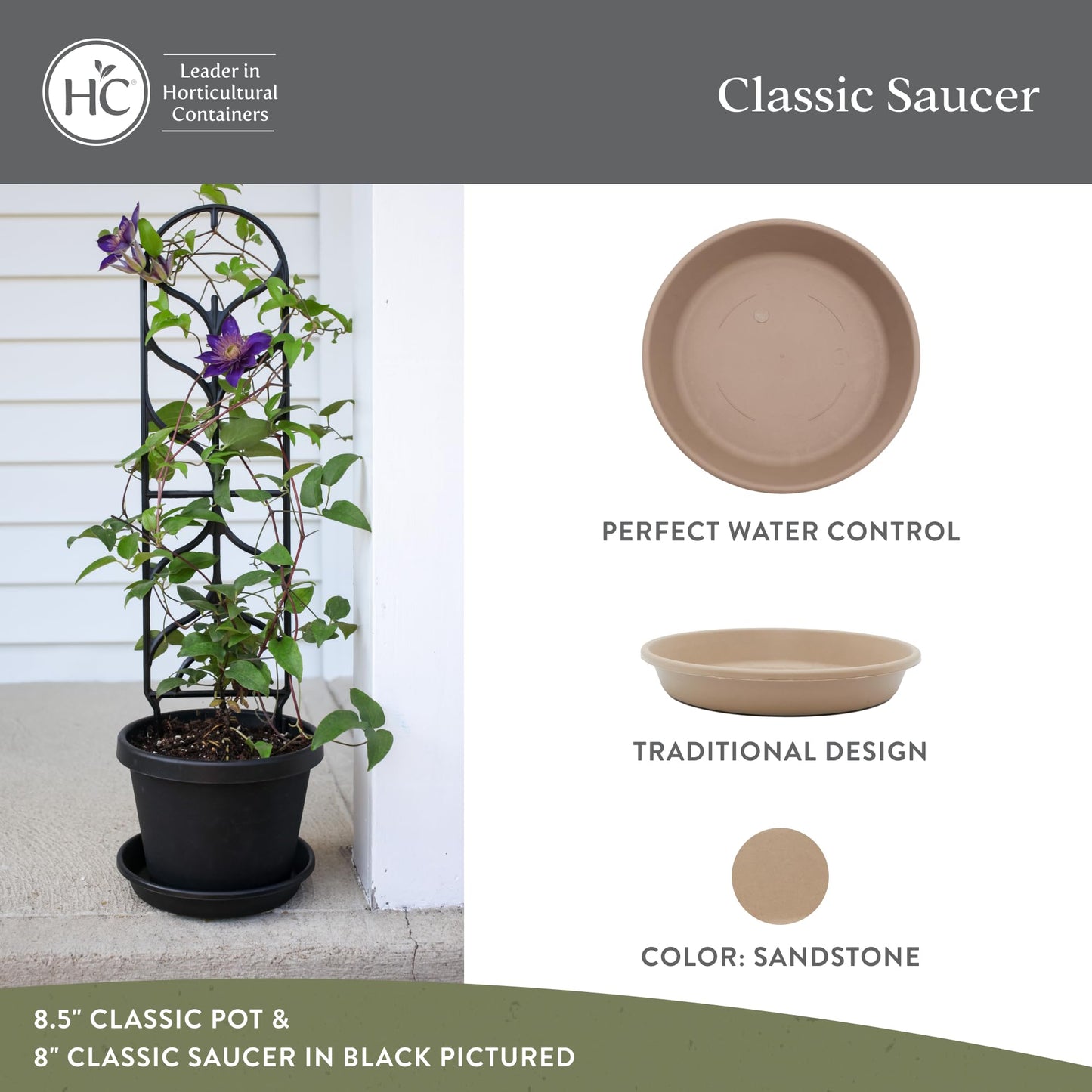 The HC Companies SLI14000A34T020LRESS Classic Round Plastic Plant Saucer, 14", Sandstone